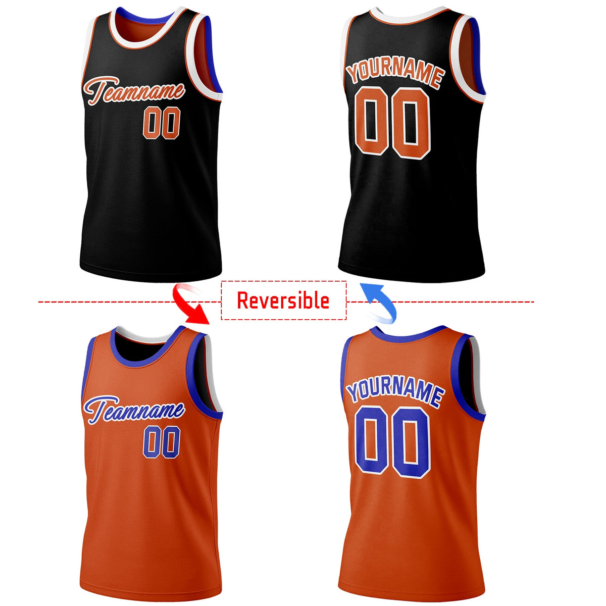 Custom Reversible Black & Orange Basketball Jersey | Personalized Team Jersey | Vosoli