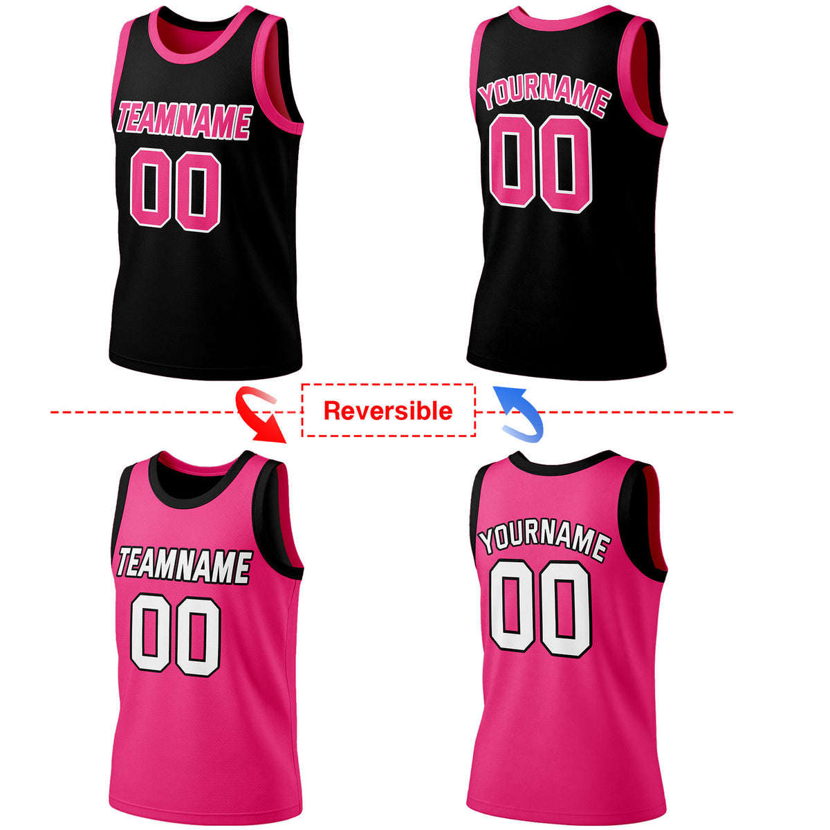 Custom Reversible Black & Pink Basketball Jersey | Personalized Team Jersey | Vosoli