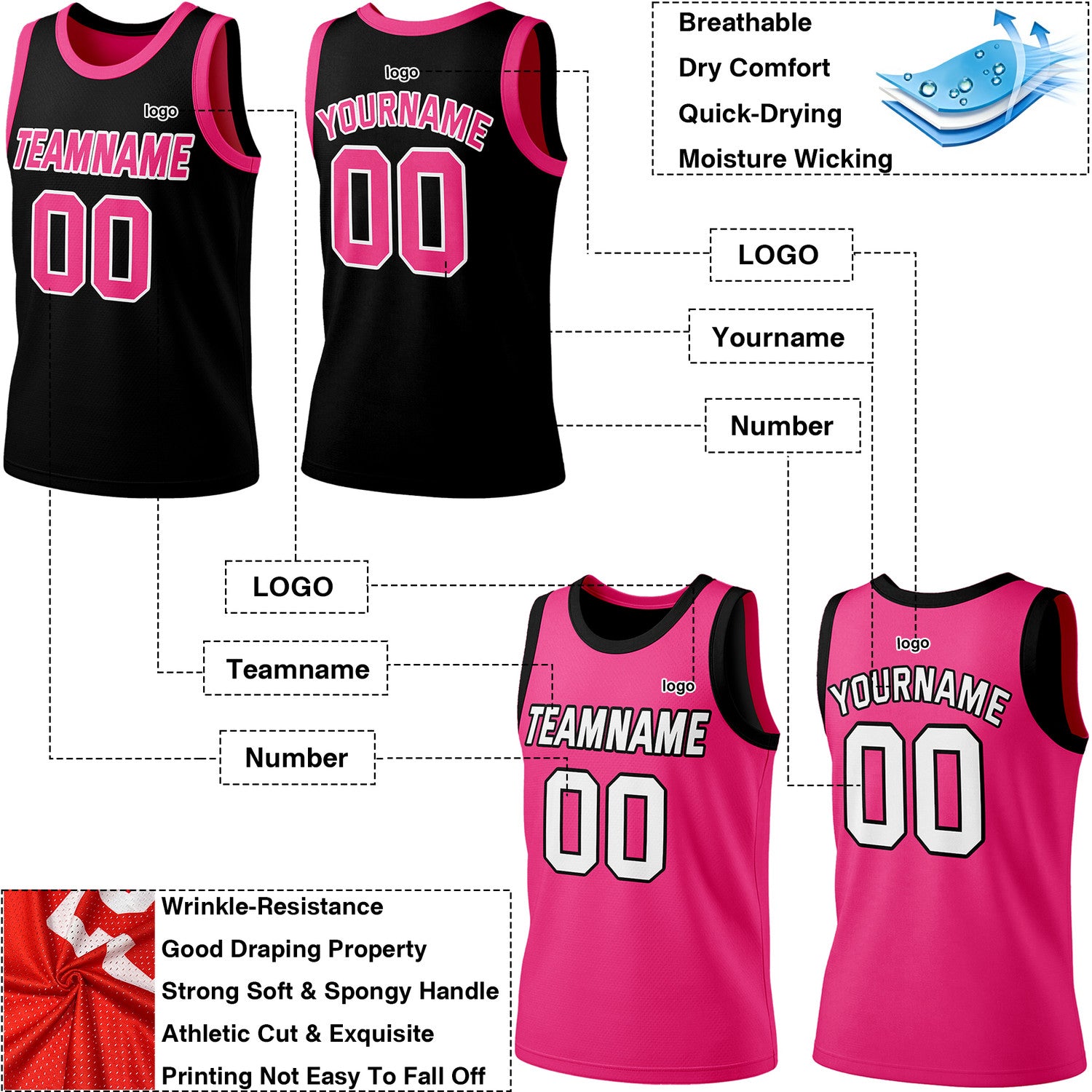 Custom Reversible Black & Pink Basketball Jersey | Personalized Team Jersey | Vosoli