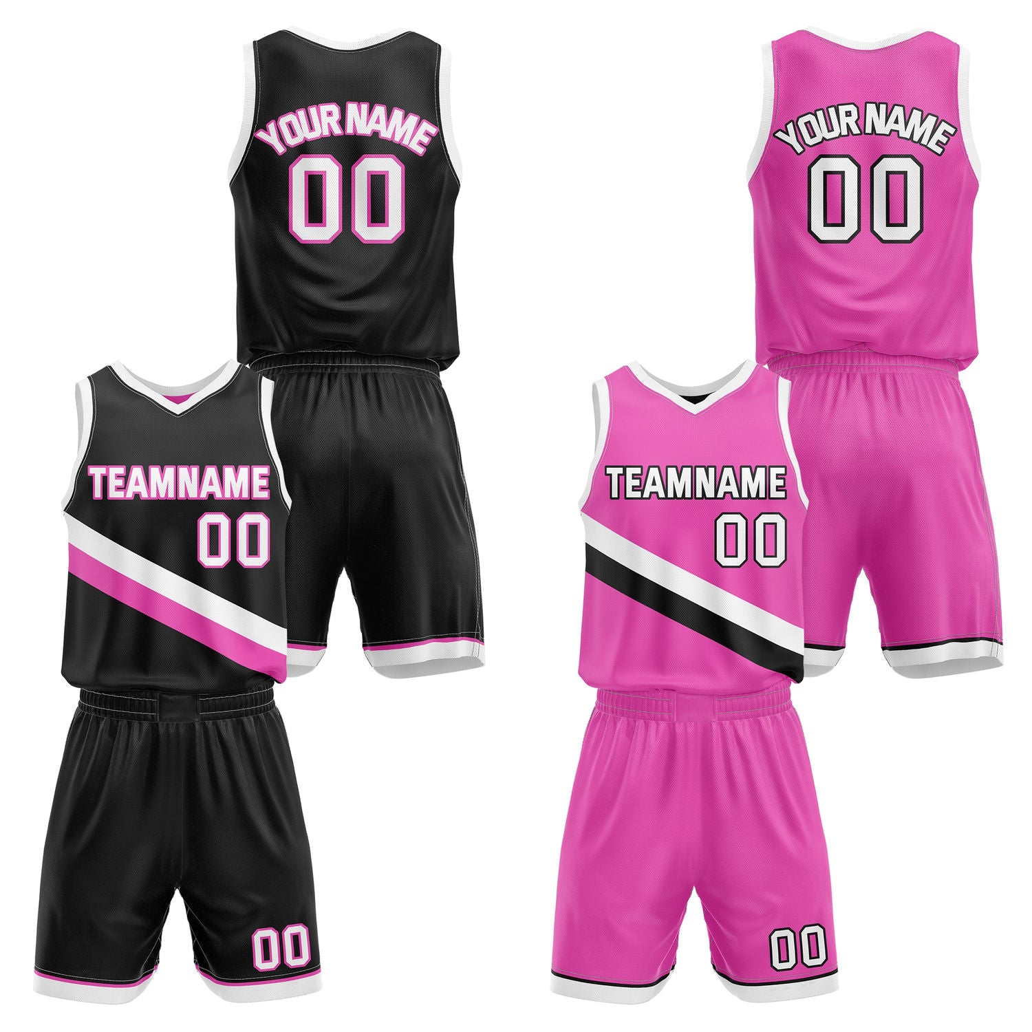 Custom Reversible Black Pink Basketball Uniform Set | Team & Player Name - Vosoli
