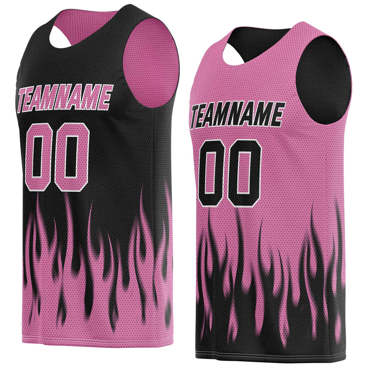 Custom Reversible Black Pink Flame Basketball Jersey | Personalized Team Top - Vosoli