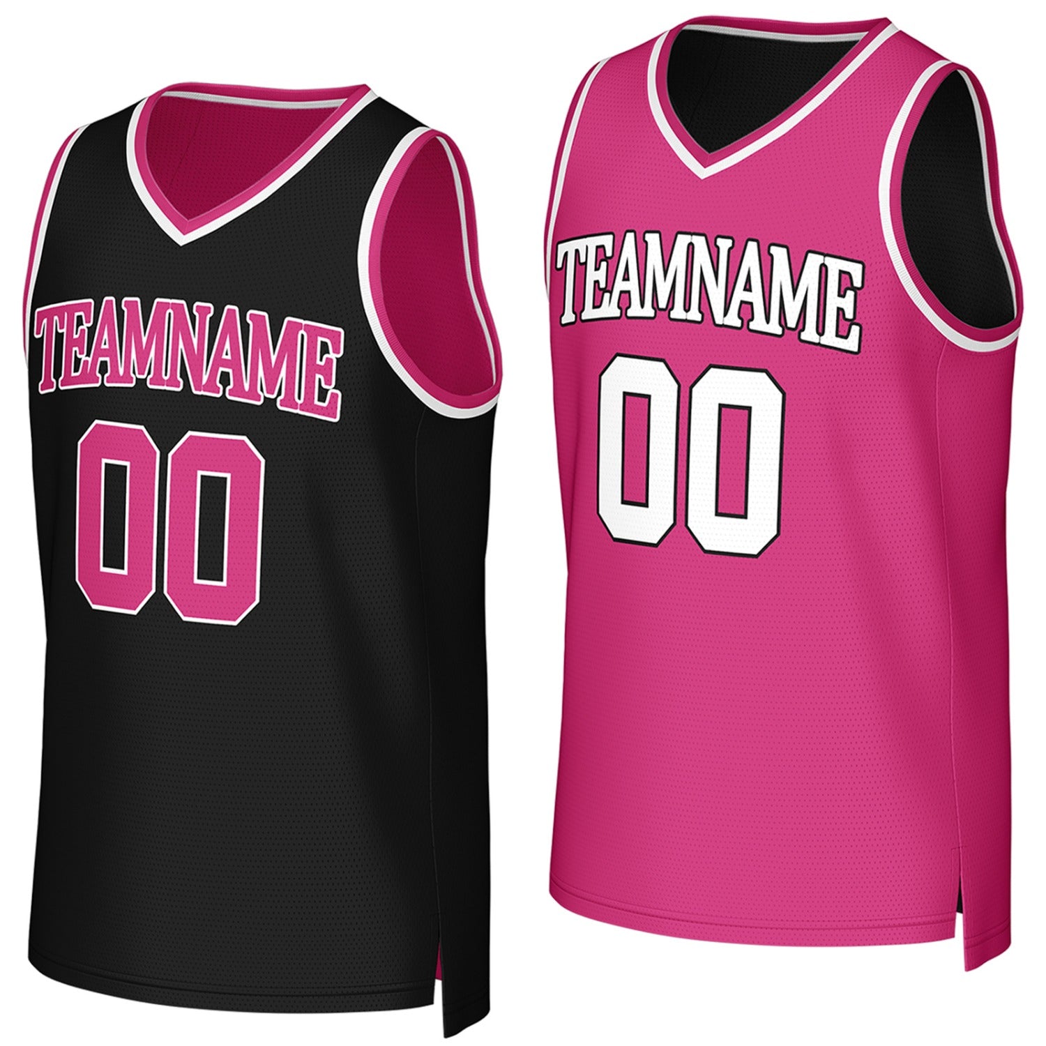 Custom reversible black pink basketball jersey, personalized team name number Logo breathable Mesh sports top for men women youth game practice - Vosoli