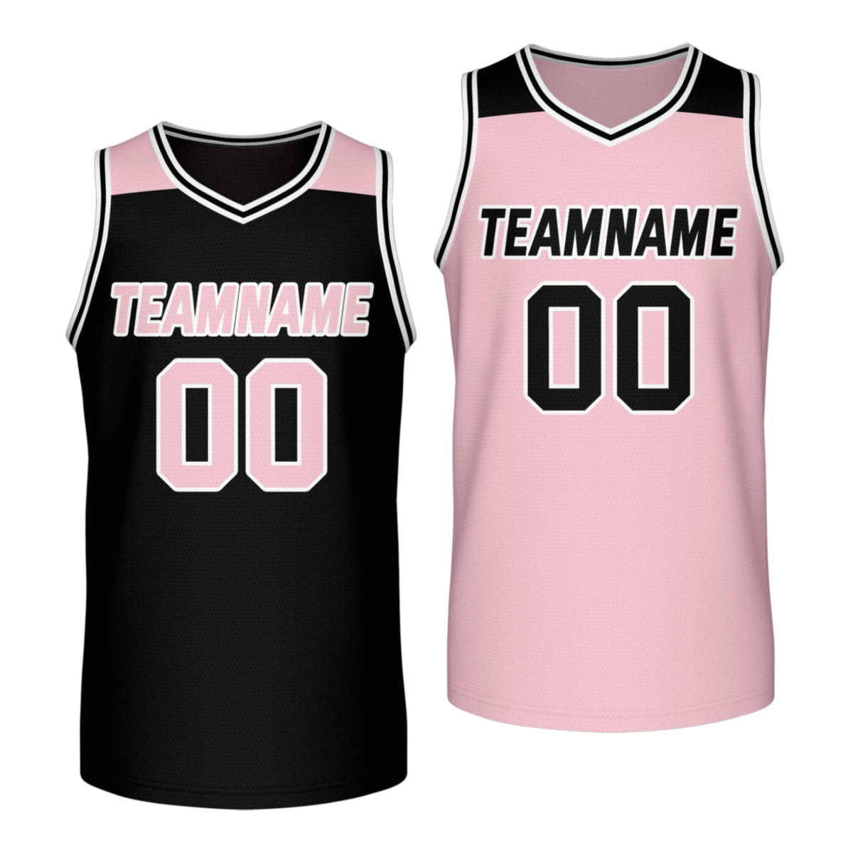 Custom reversible black pink basketball jersey, personalized team name number Logo breathable Mesh sports top for men women youth game practice - Vosoli