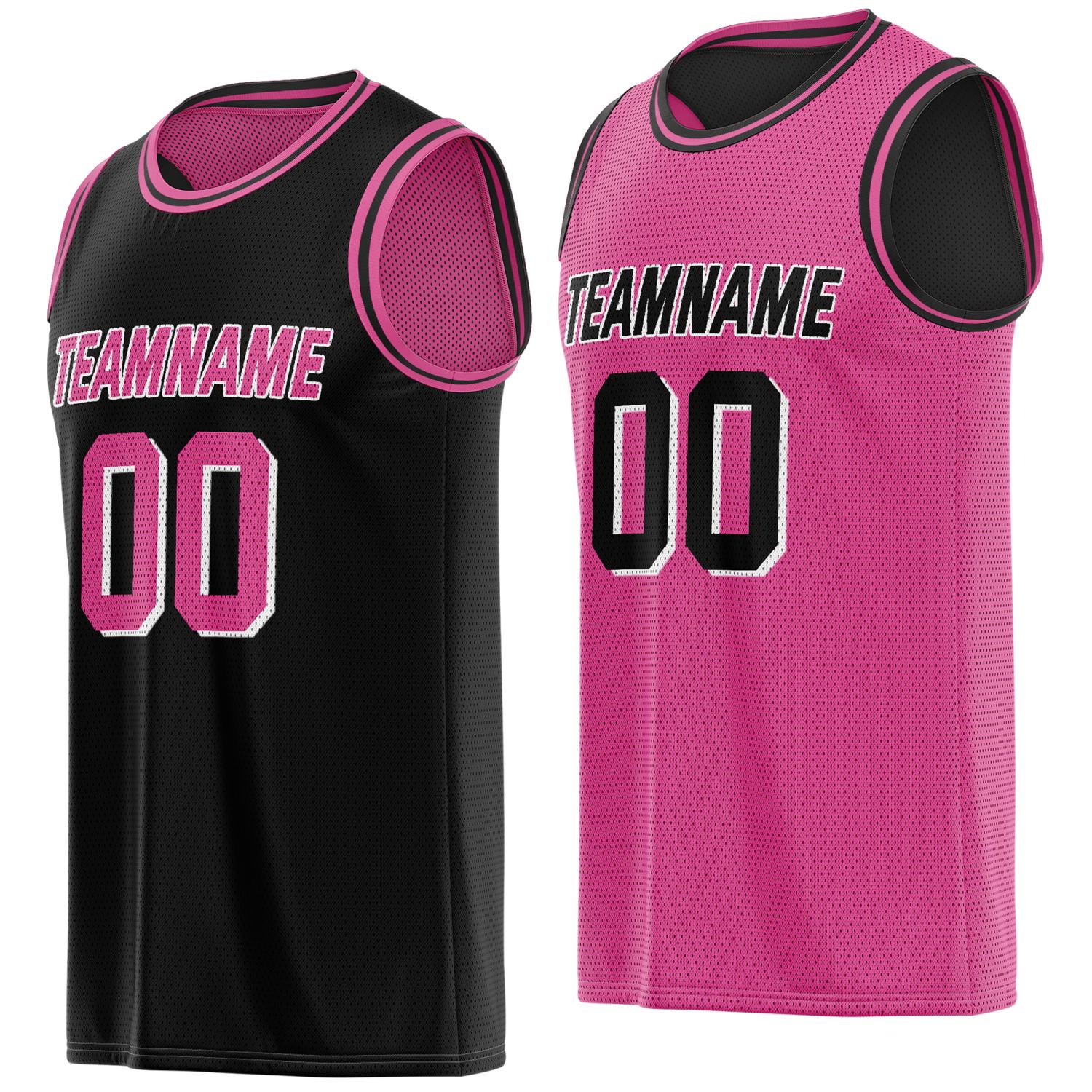 Custom reversible black pink basketball jersey, personalized team name number Logo breathable Mesh sports top for men women youth game practice - Vosoli
