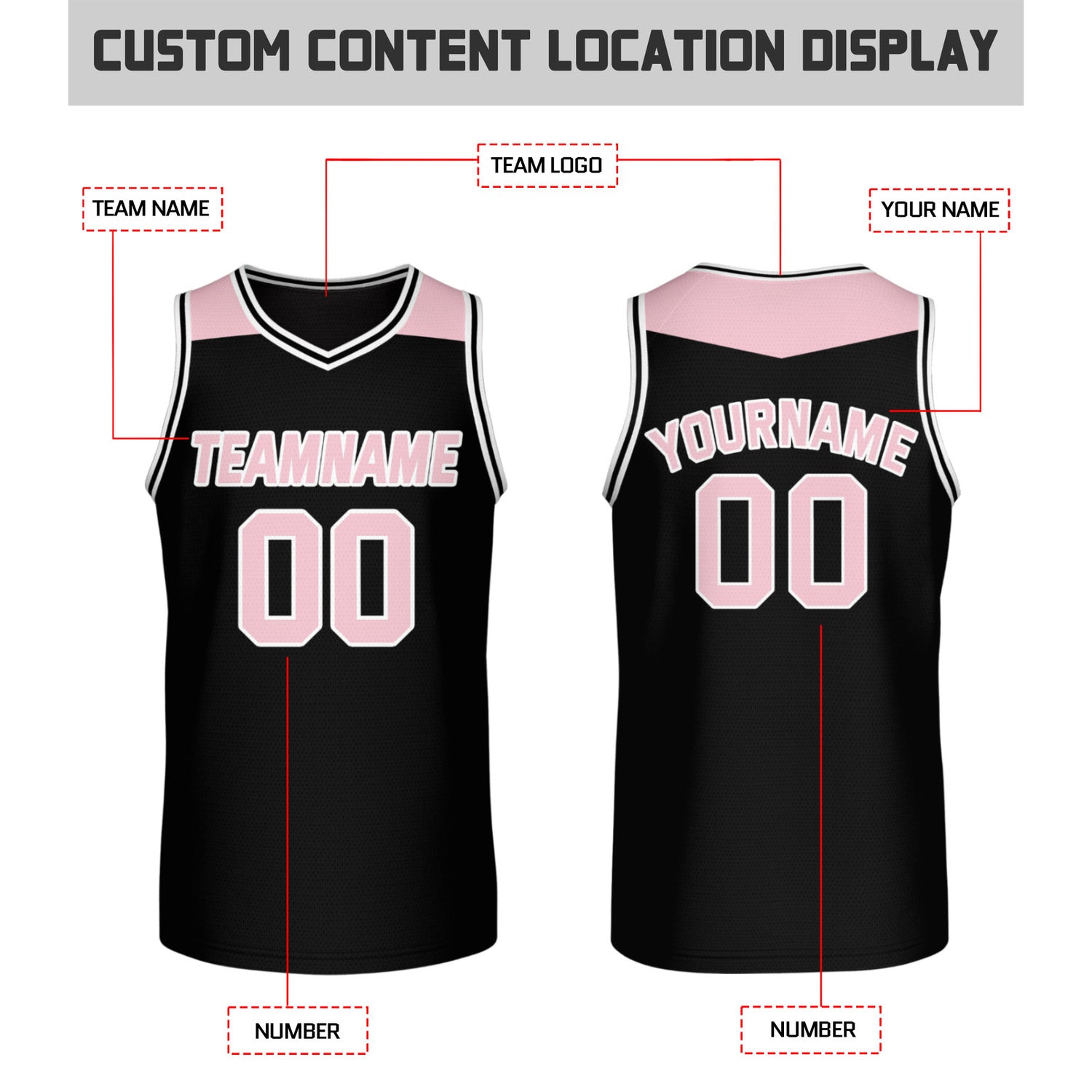 Custom reversible black pink basketball jersey, personalized team name number Logo breathable Mesh sports top for men women youth game practice - Vosoli