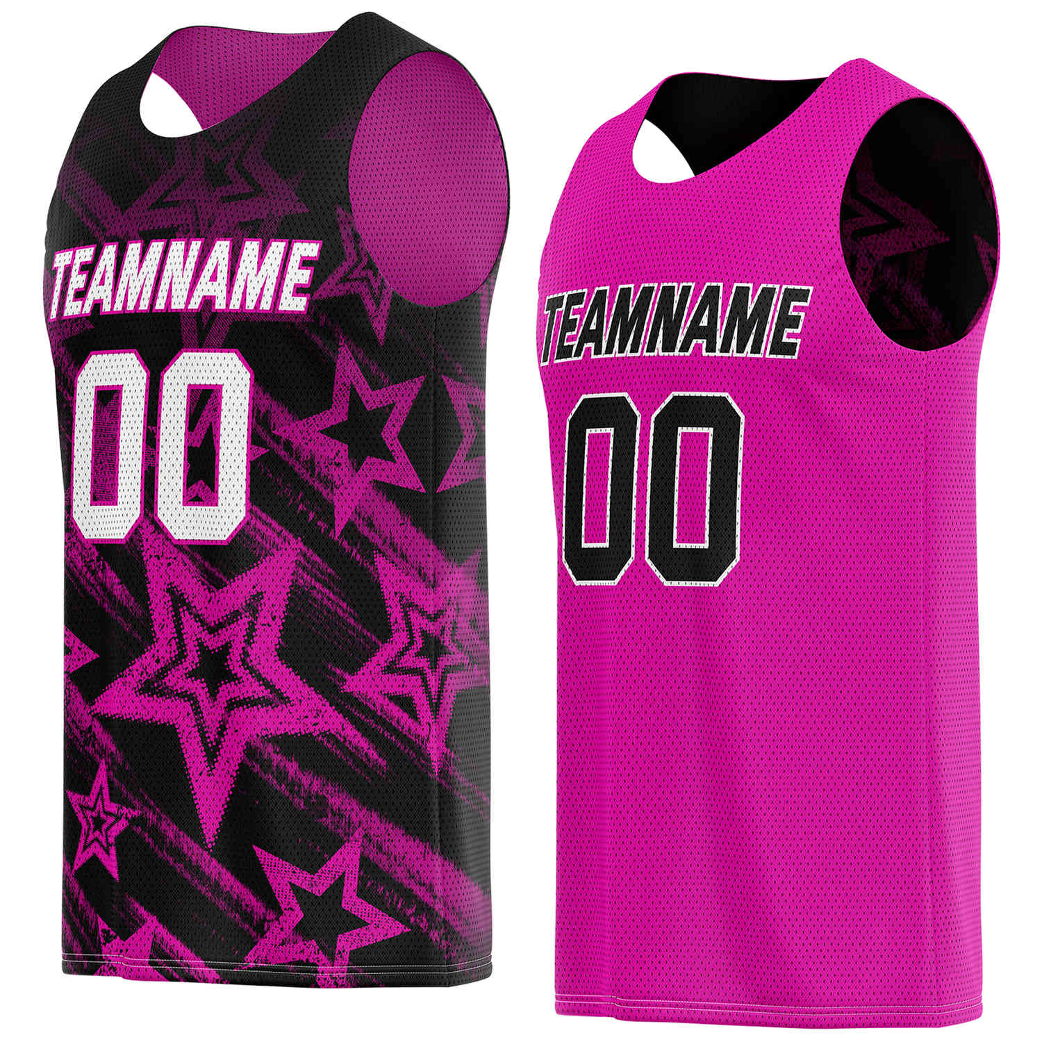 Custom Reversible Black Pink Star Basketball Jersey | Personalized Team Top - Vosoli