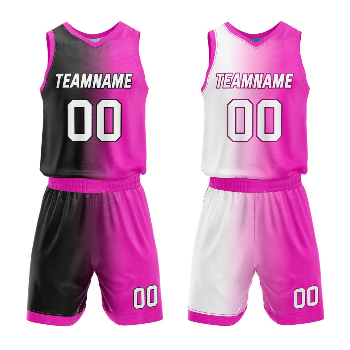 Custom Reversible Black Pink White Basketball Uniform Set | Team &amp; Player Name - Vosoli