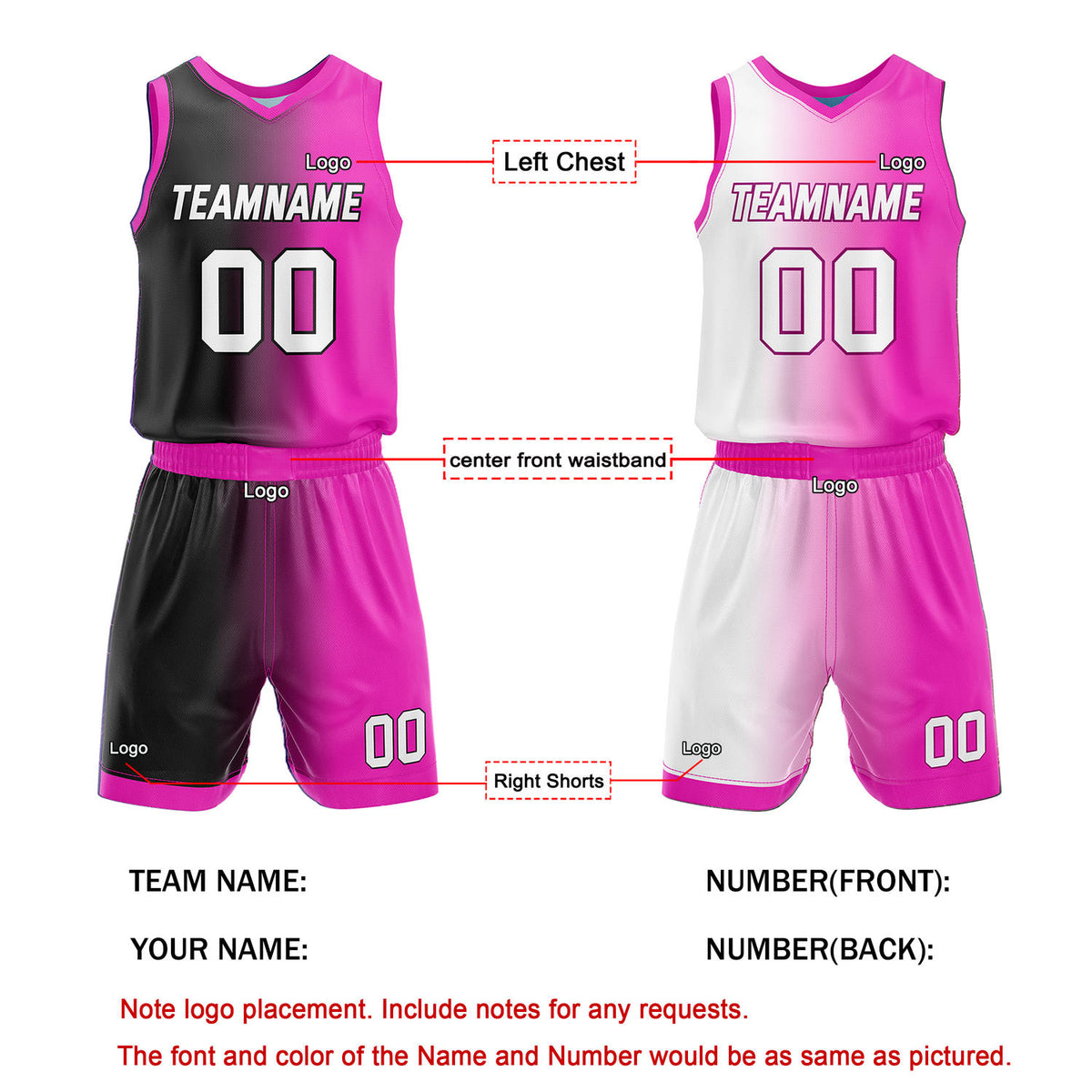 Custom Reversible Black Pink White Basketball Uniform Set | Team & Player Name - Vosoli