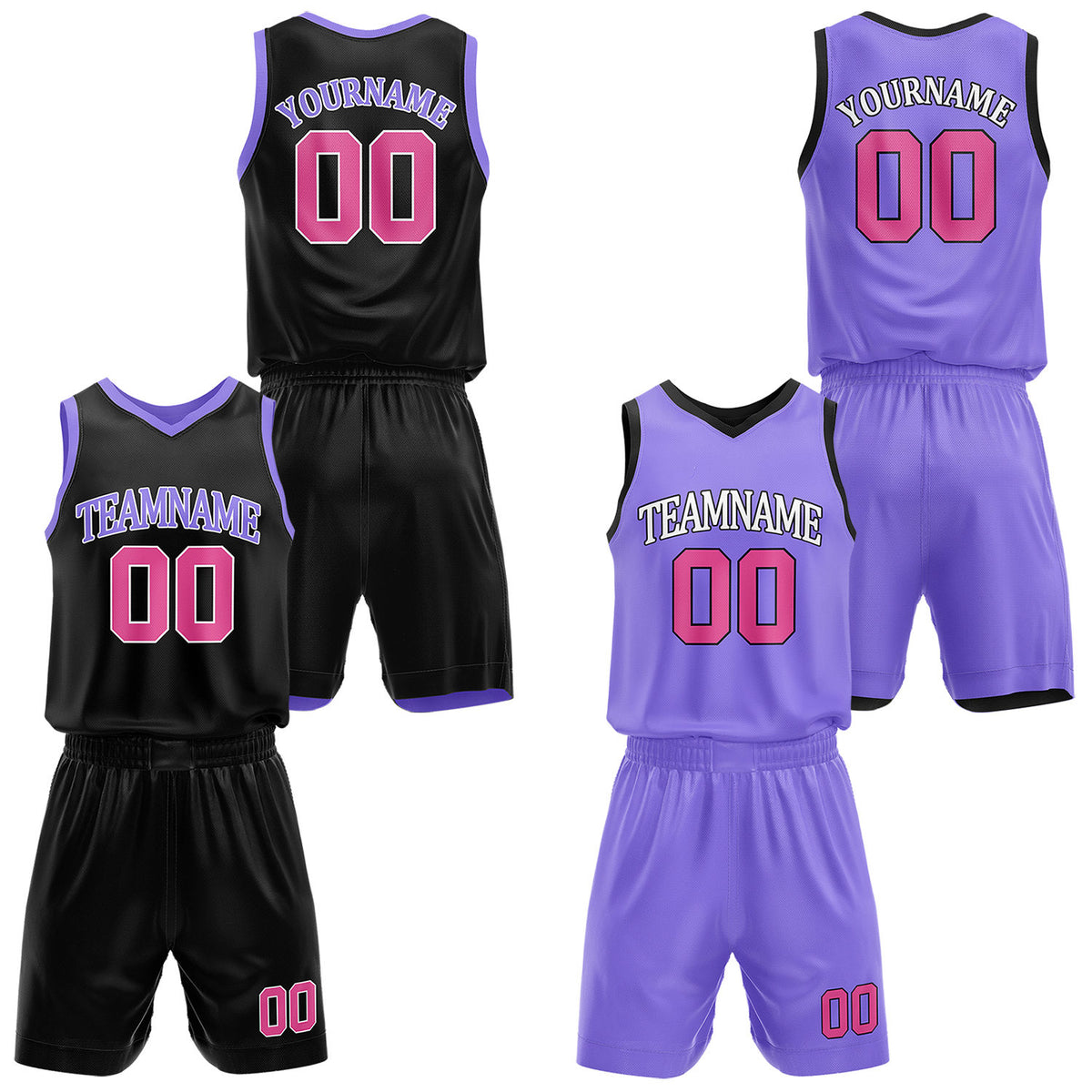 Custom reversible black &amp; purple basketball uniform set, personalized with team name number and logo, sports jersey and shorts for men women youth game practice - Vosoli