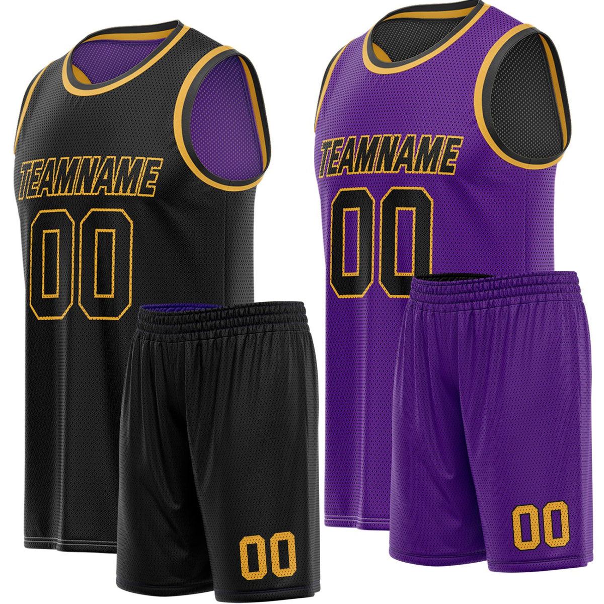 Custom reversible black &amp; purple basketball uniform, personalized team name number Logo breathable Mesh sports set for men women youth Adult game practice - Vosoli