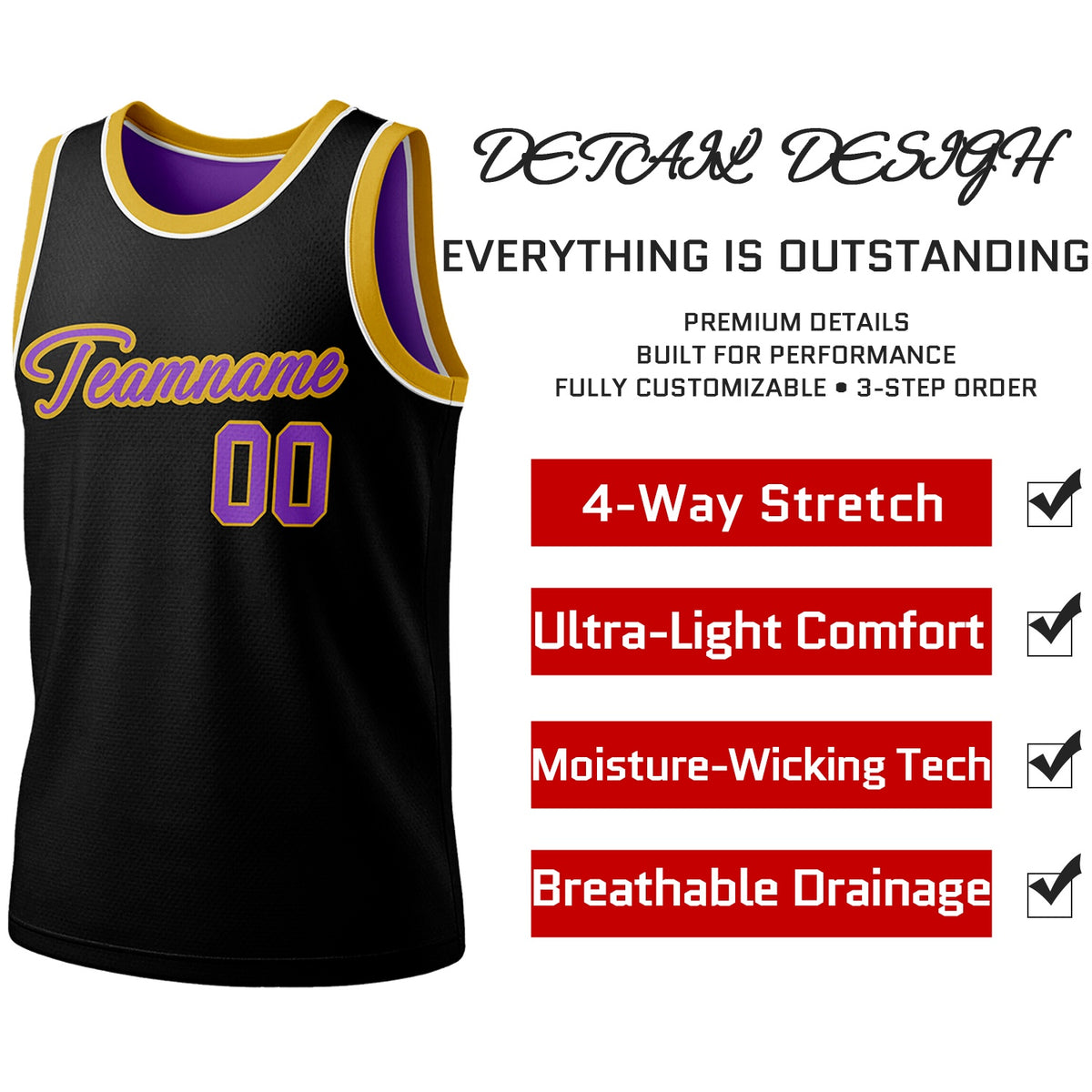 Custom Reversible Black & Purple Basketball Jersey | Personalized Team Jersey | Vosoli