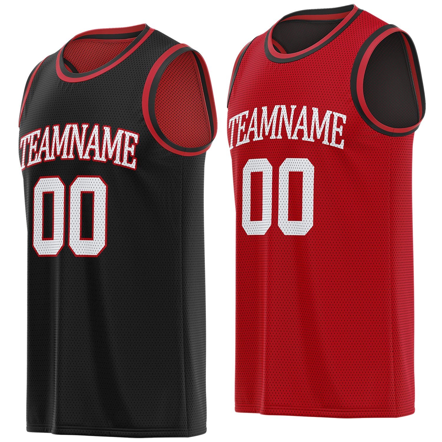 Custom reversible black & red basketball jersey, personalized team name number logo breathable mesh sports top for men women youth game practice - Vosoli