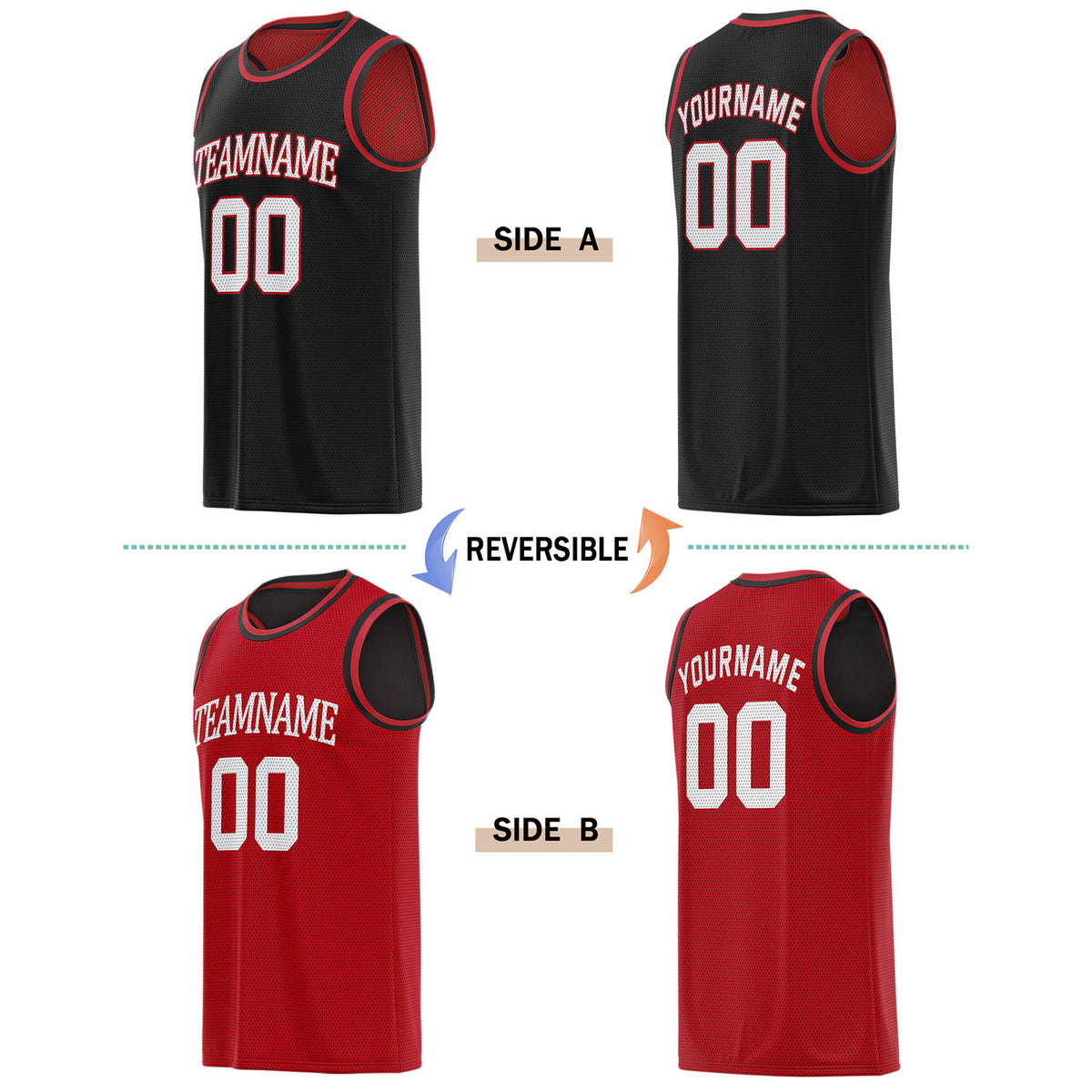 Custom Reversible Black & Red Basketball Jersey | Personalized for Team Sports - Vosoli