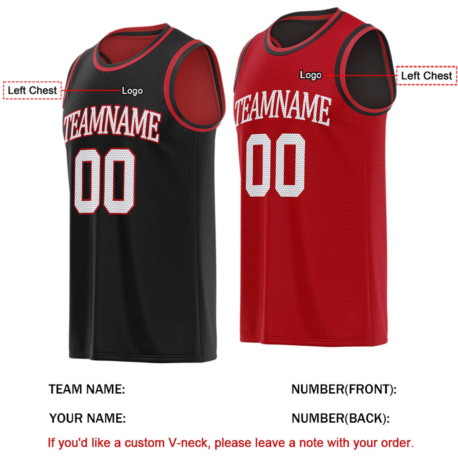 Custom Reversible Black & Red Basketball Jersey | Personalized for Team Sports - Vosoli