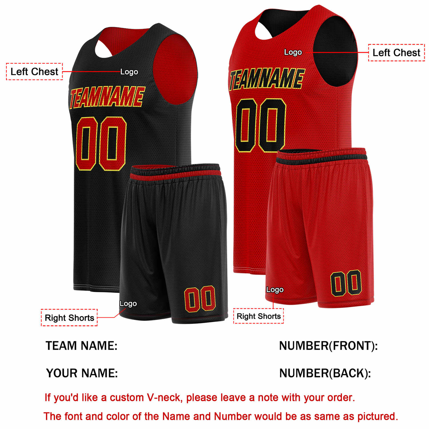 Custom Reversible Black Red Basketball Uniform Set | Jersey & Shorts - Vosoli