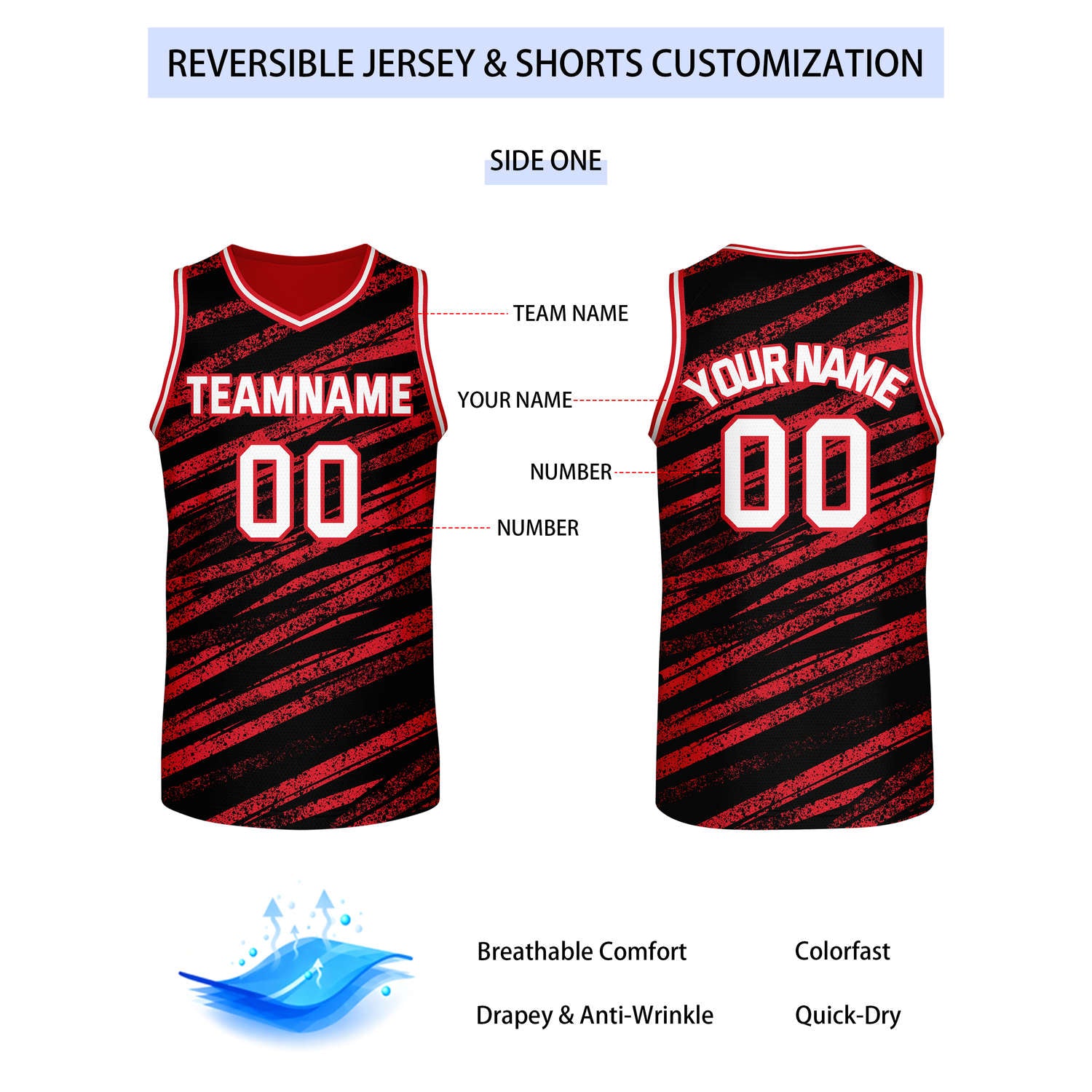 Custom Reversible Black Red Basketball Jersey | Team & Player Name - Vosoli