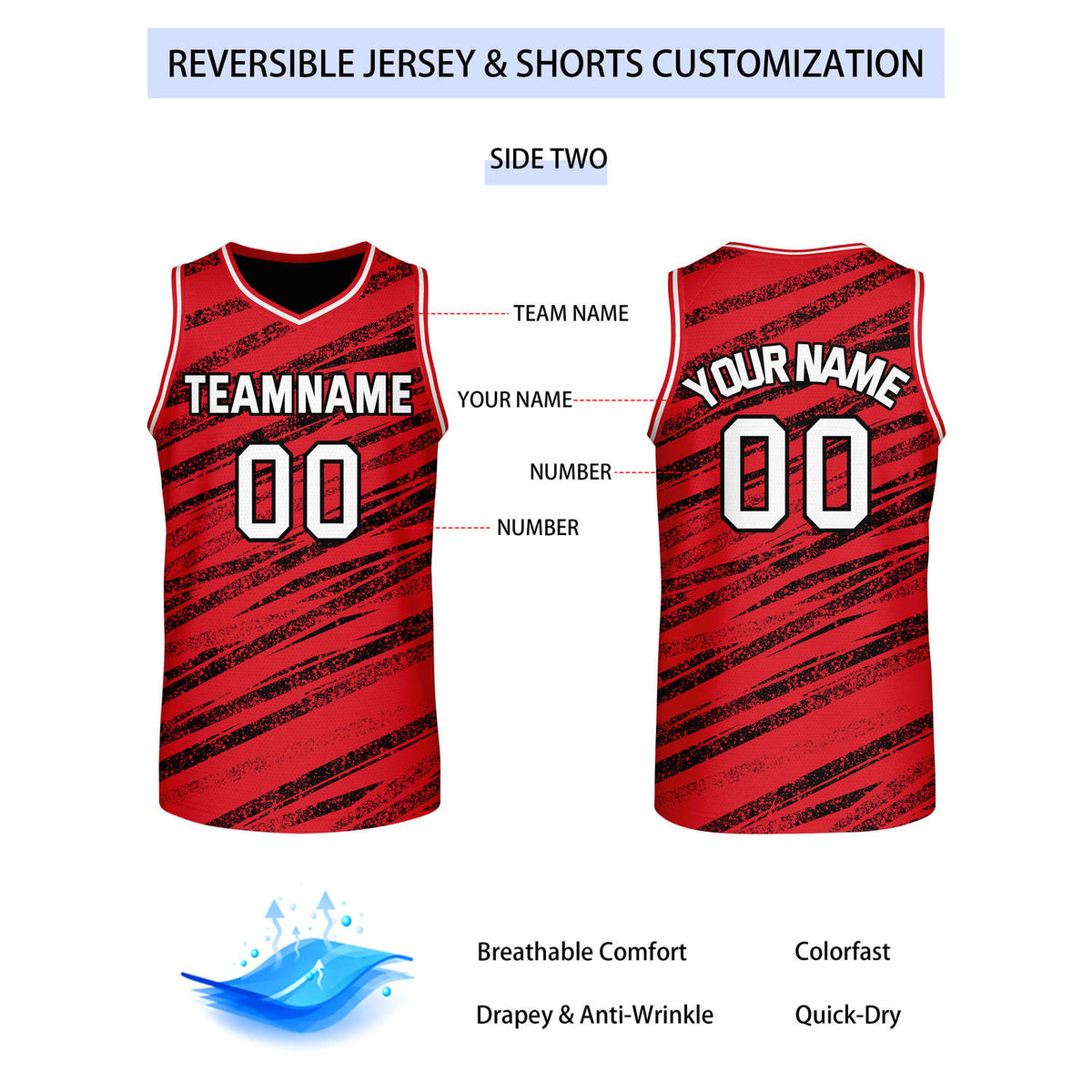 Custom Reversible Black Red Basketball Jersey | Team & Player Name - Vosoli