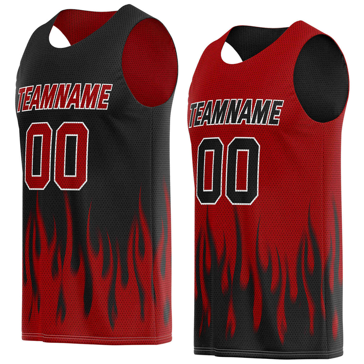 Custom Reversible Black Red Flame Basketball Jersey | Personalized Team Top - Vosoli