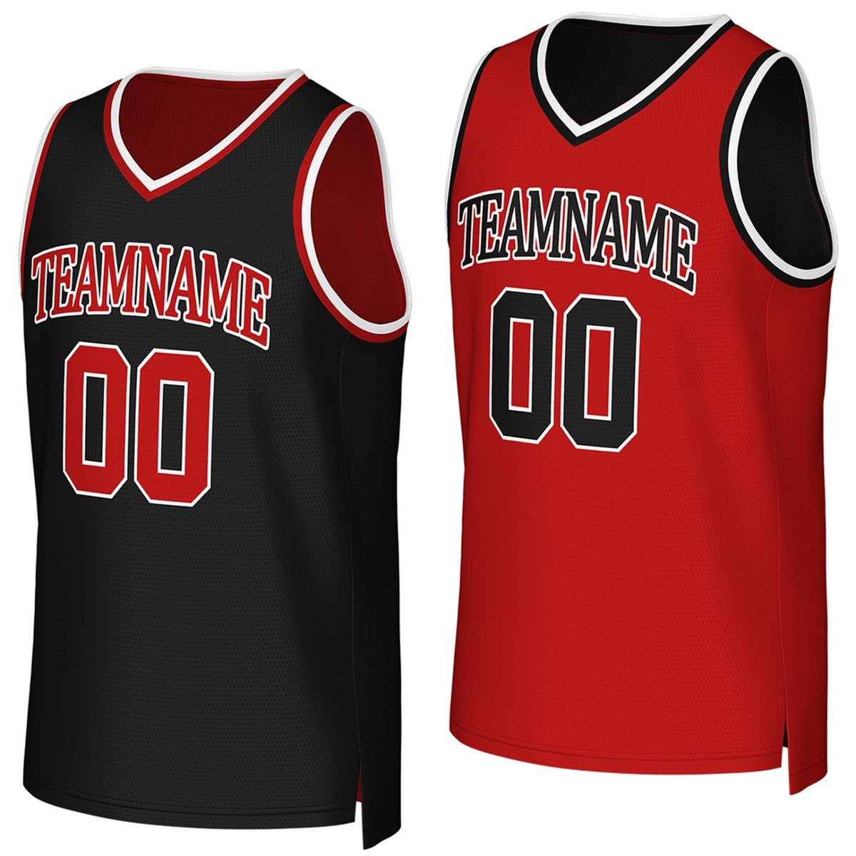 Custom reversible black red basketball jersey, personalized team name number Logo breathable Mesh sports top for men women youth game practice - Vosoli