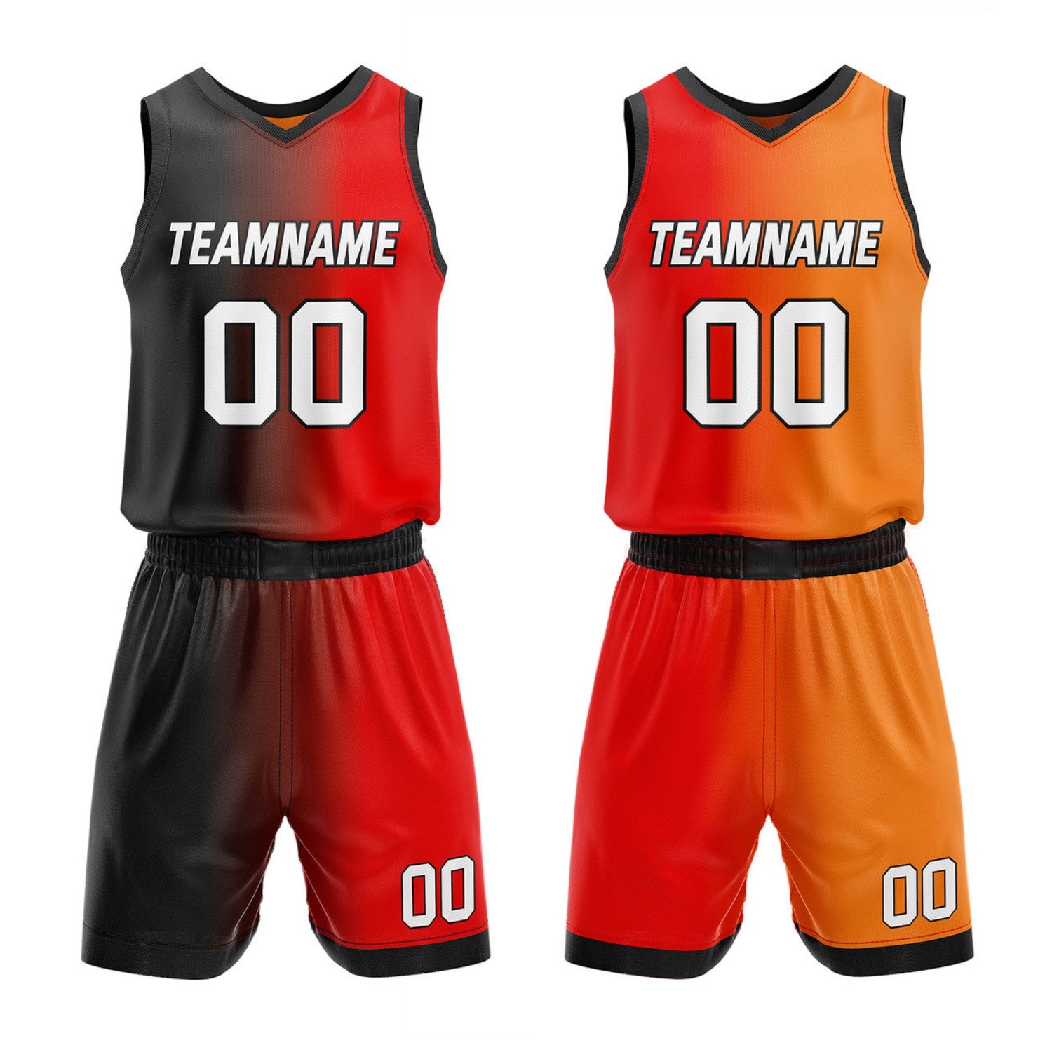 Custom Reversible Black Red Orange Basketball Uniform Set | Team & Player Name - Vosoli