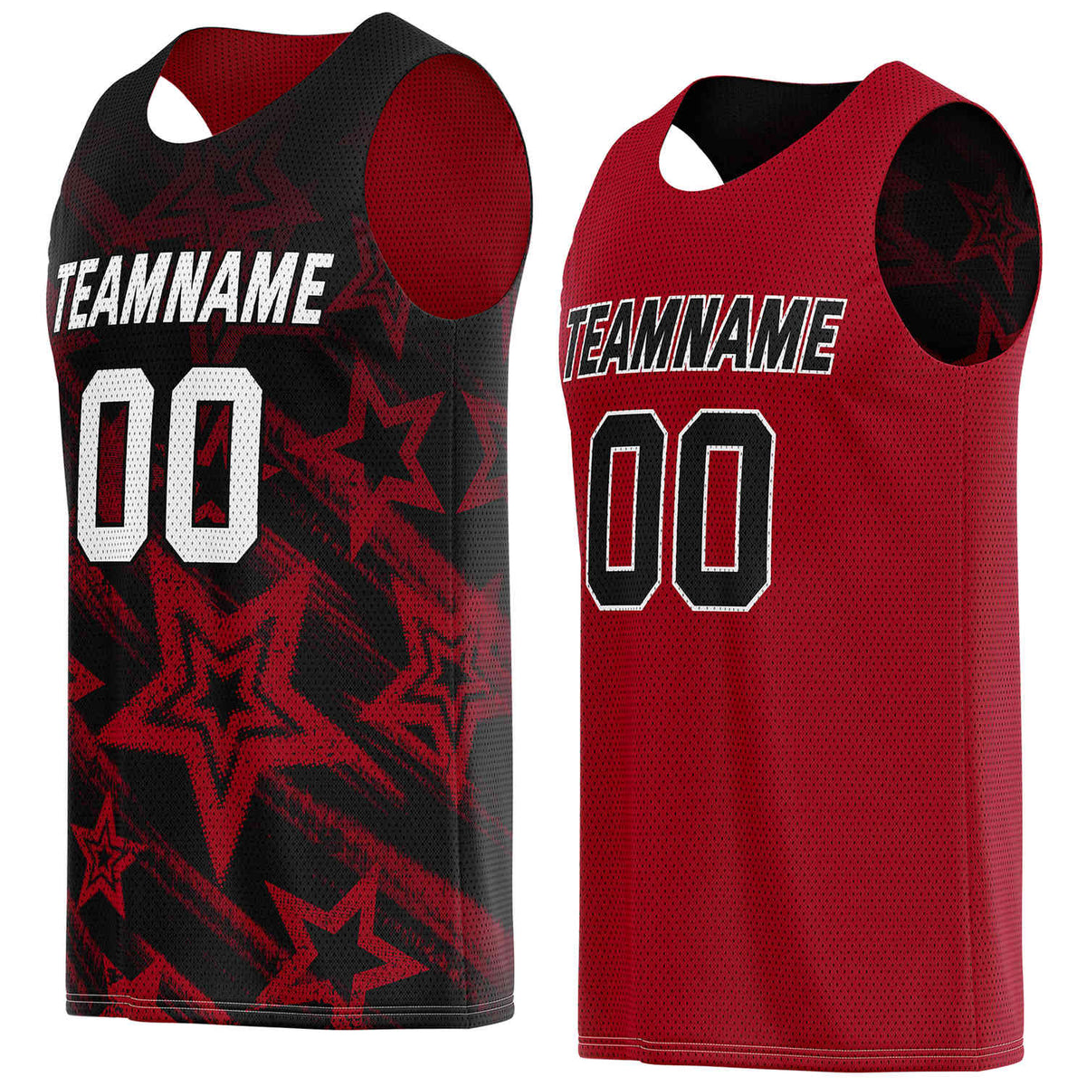 Custom Reversible Black Red Star Basketball Jersey | Personalized Team Top - Vosoli