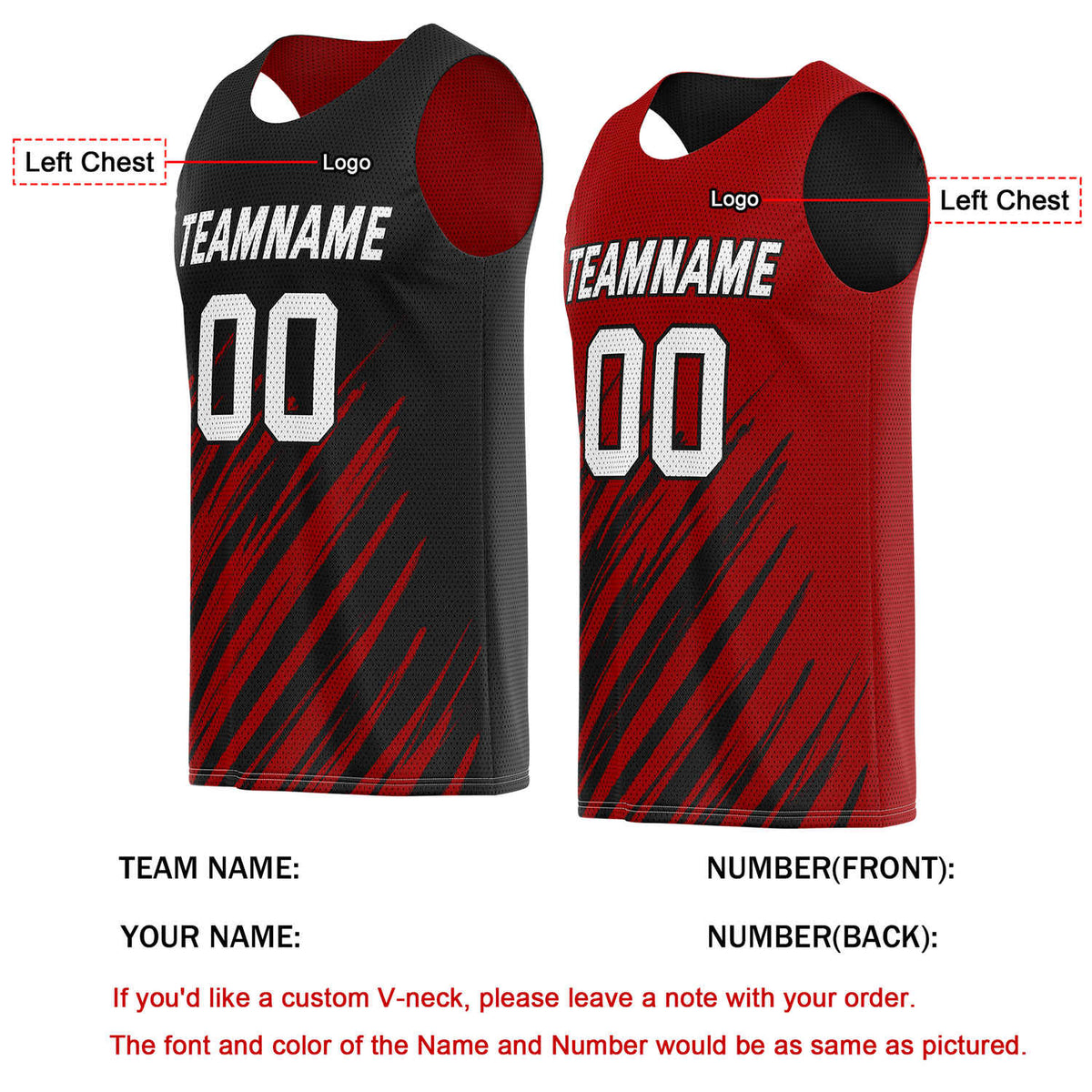 Custom Reversible Black Red Stripe Basketball Jersey | Personalized Team Top - Vosoli
