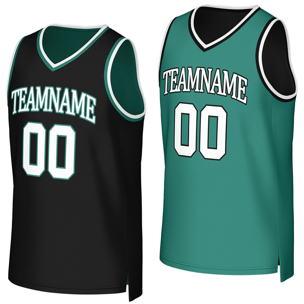 Custom reversible black teal basketball jersey, personalized team name number Logo breathable Mesh sports top for men women youth game practice - Vosoli