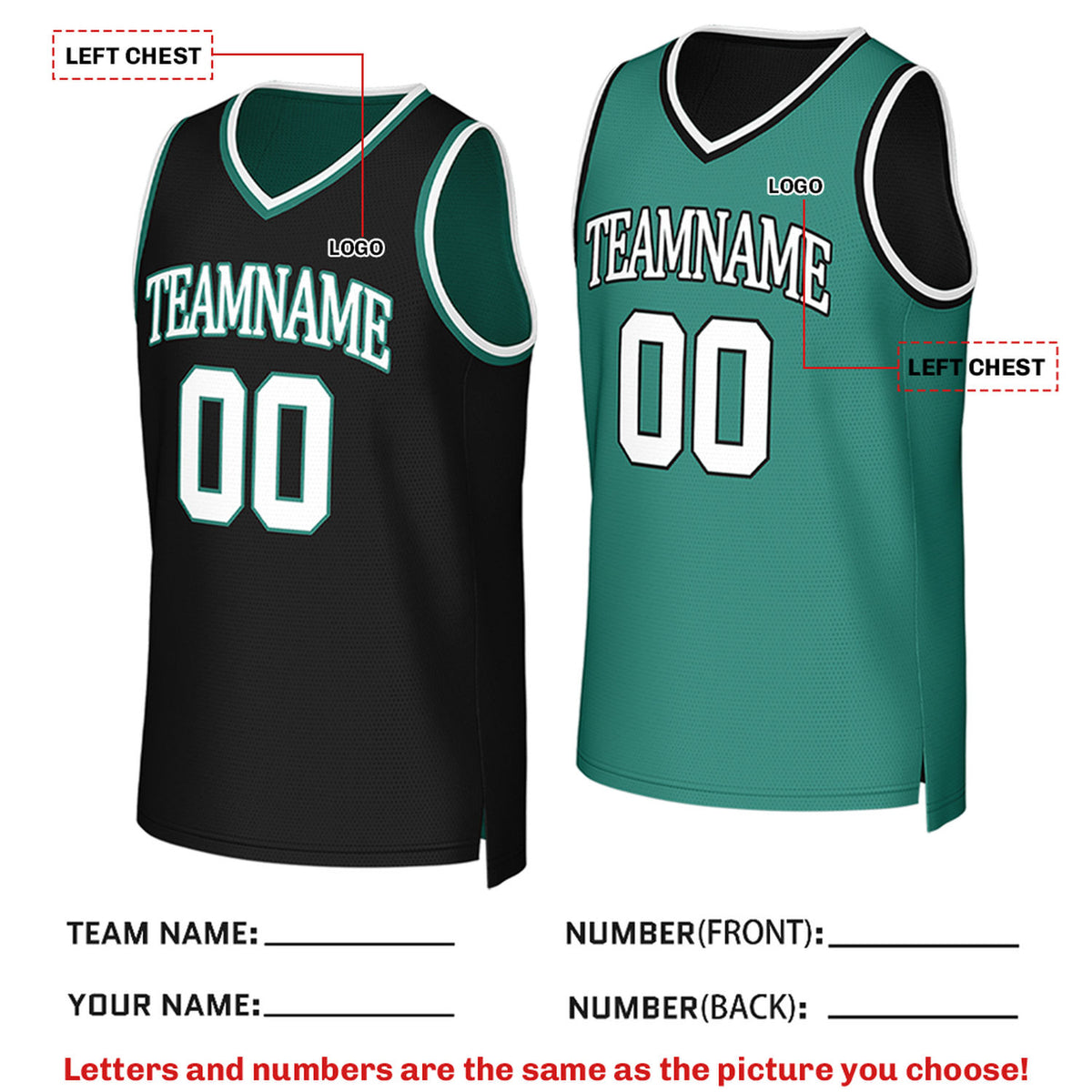 Custom Reversible Black & Teal Mesh Basketball Jersey | Personalized Team Jersey | Vosoli