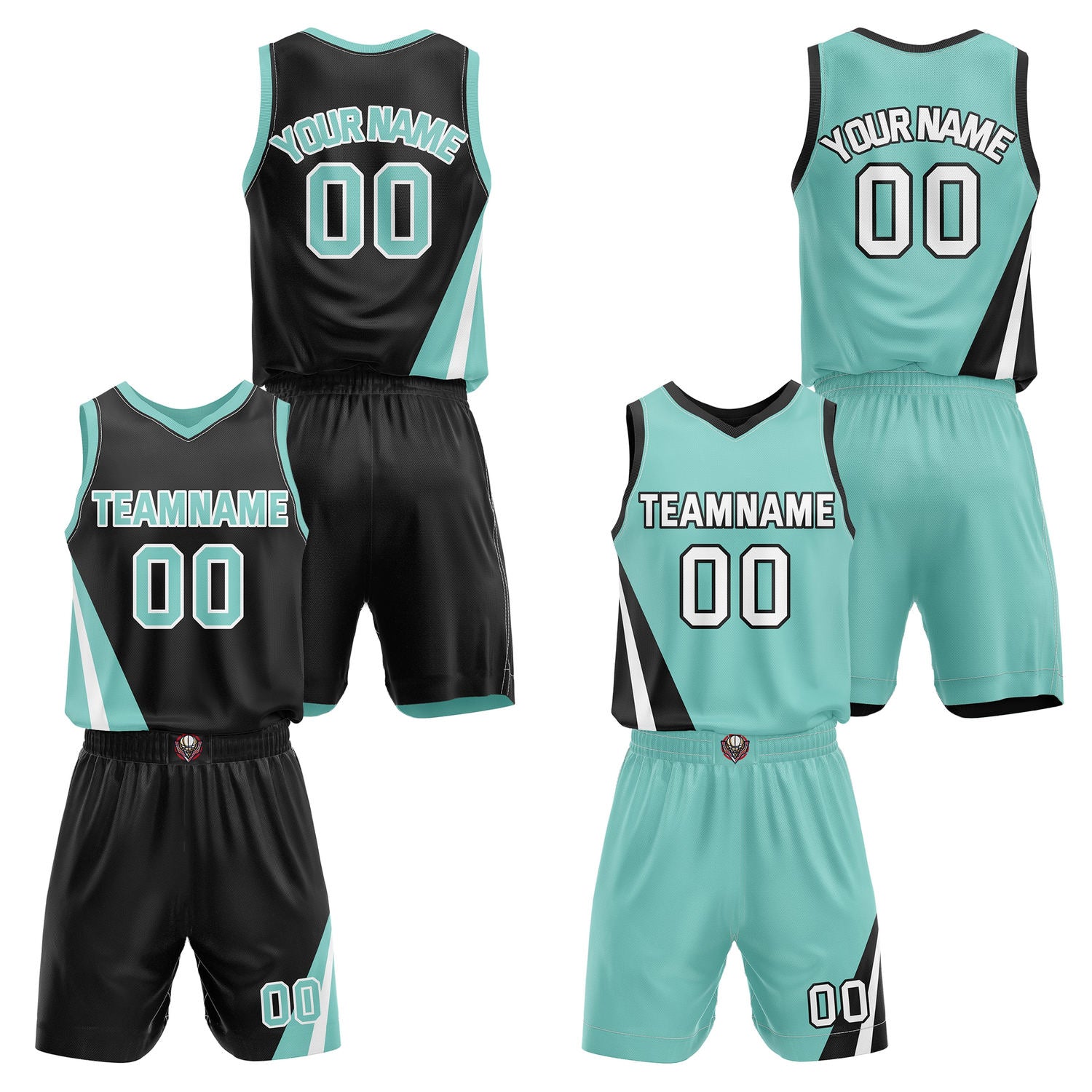 Custom Reversible Black Turquoise Basketball Uniform Set | Team & Player Name - Vosoli