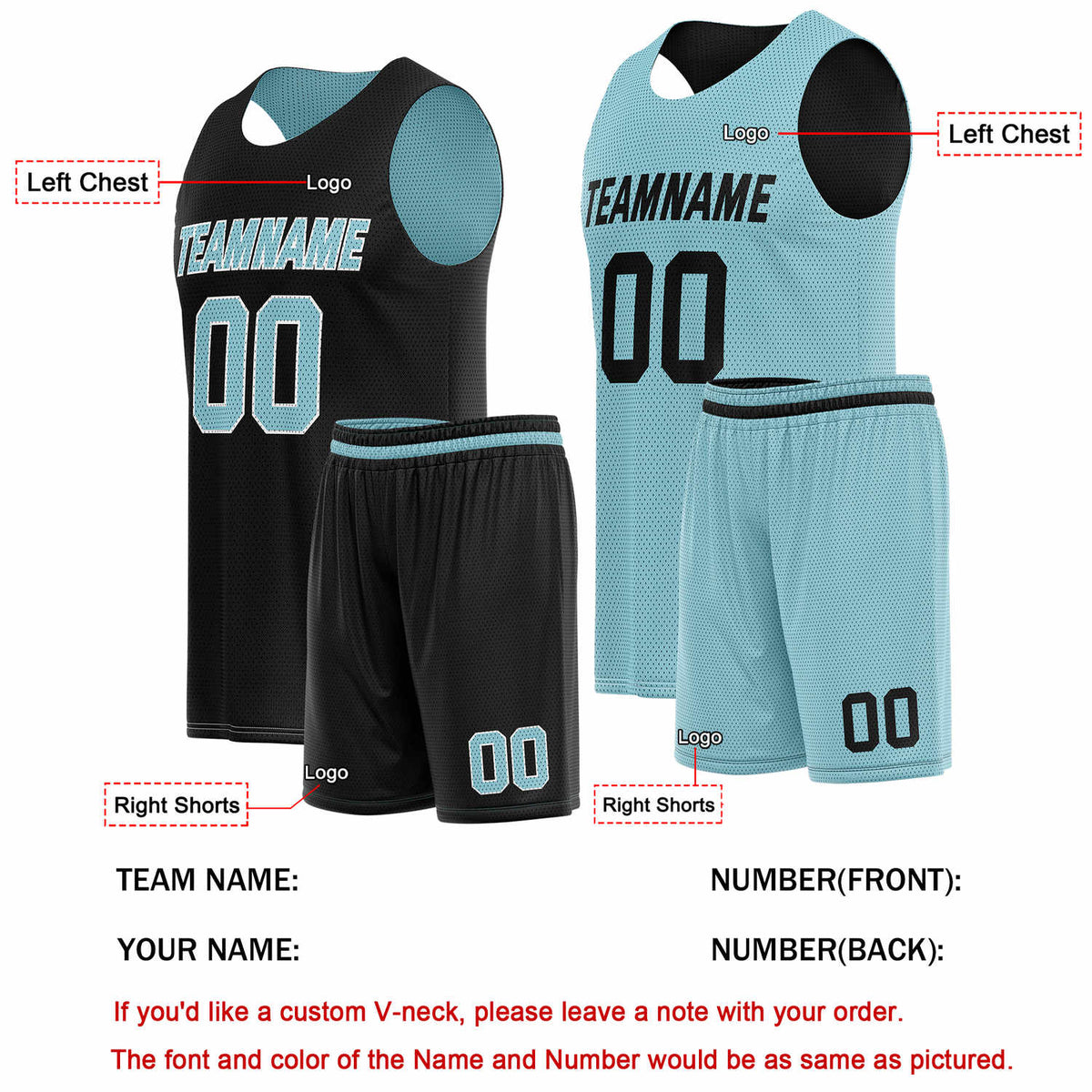 Custom Reversible Black Turquoise Basketball Uniform Set | Team Name & Number - Vosoli