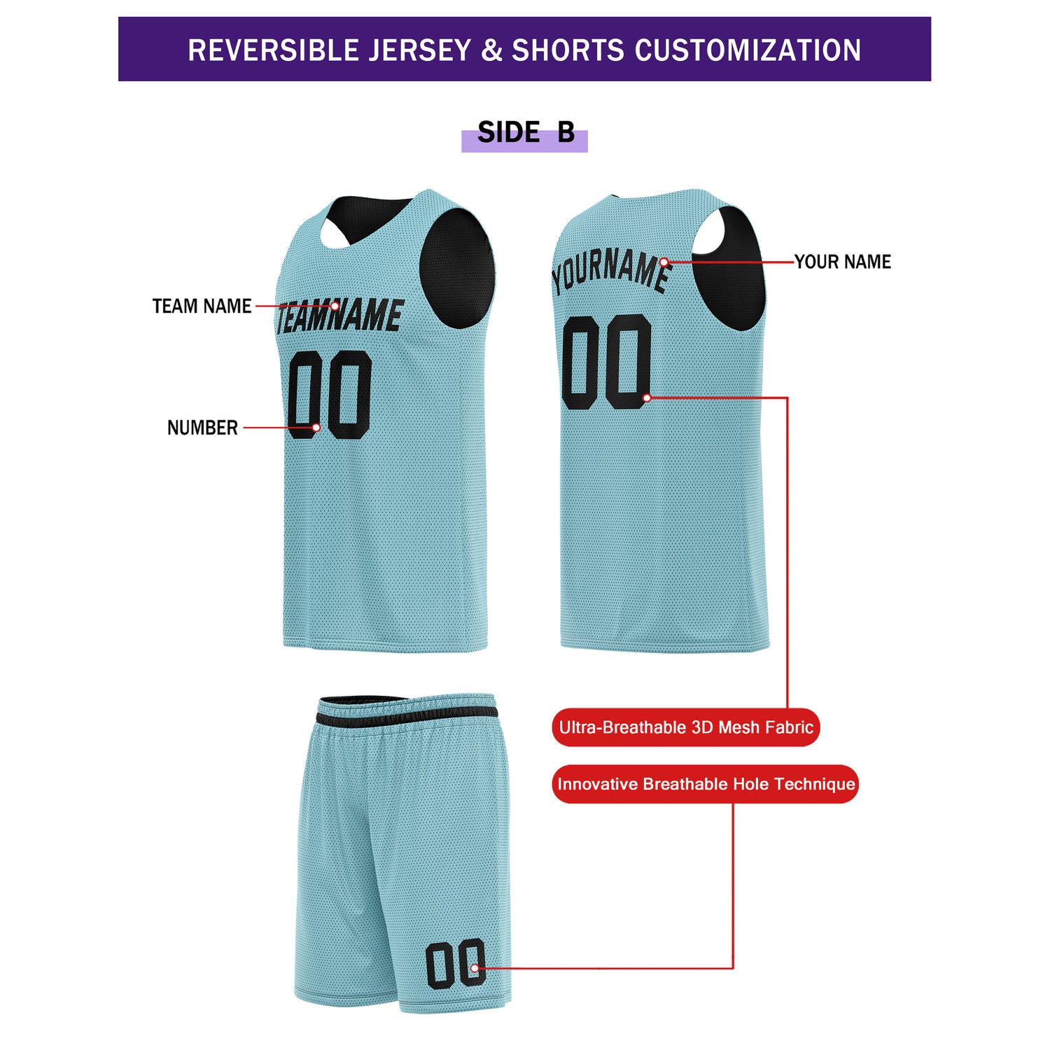 Custom Reversible Black Turquoise Basketball Uniform Set | Team Name & Number - Vosoli