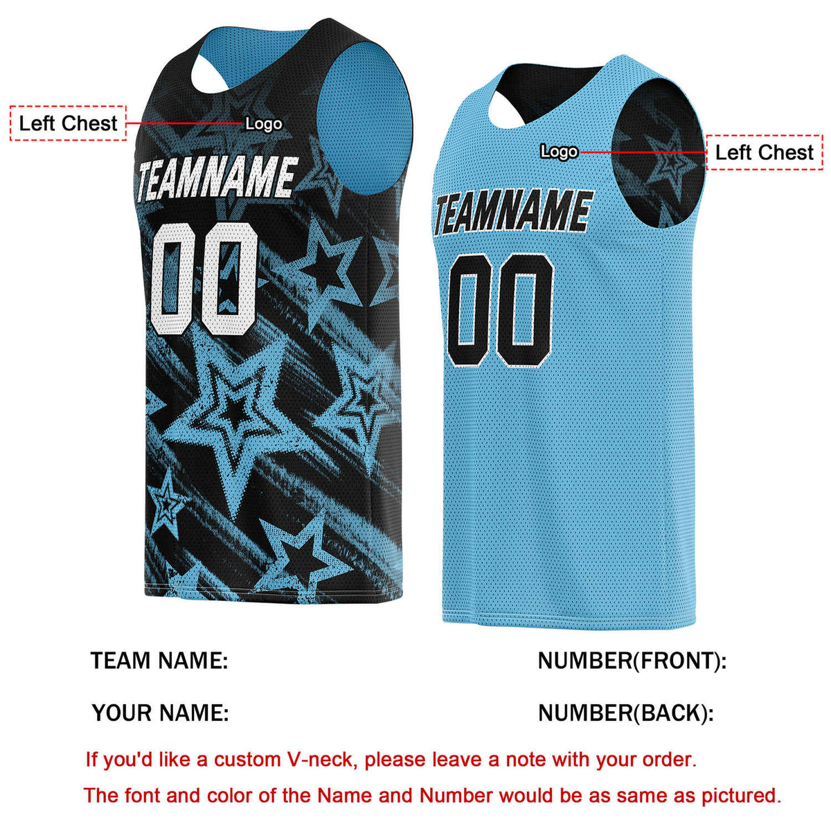 Custom Reversible Black Turquoise Star Basketball Jersey | Personalized Team Top - Vosoli