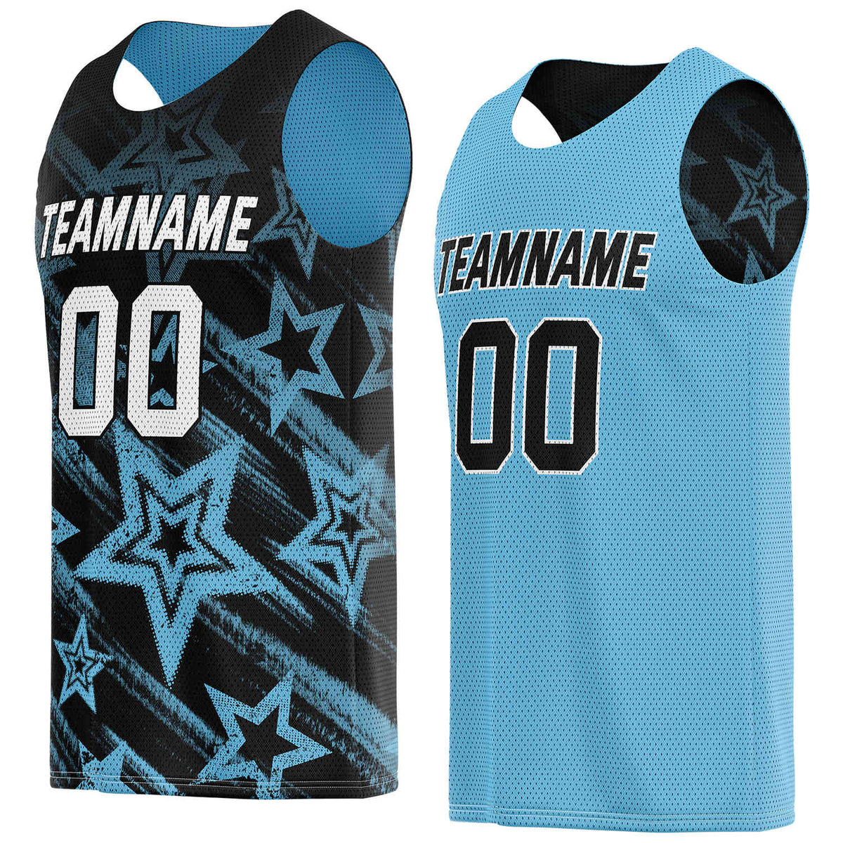 Custom Reversible Black Turquoise Star Basketball Jersey | Personalized Team Top - Vosoli