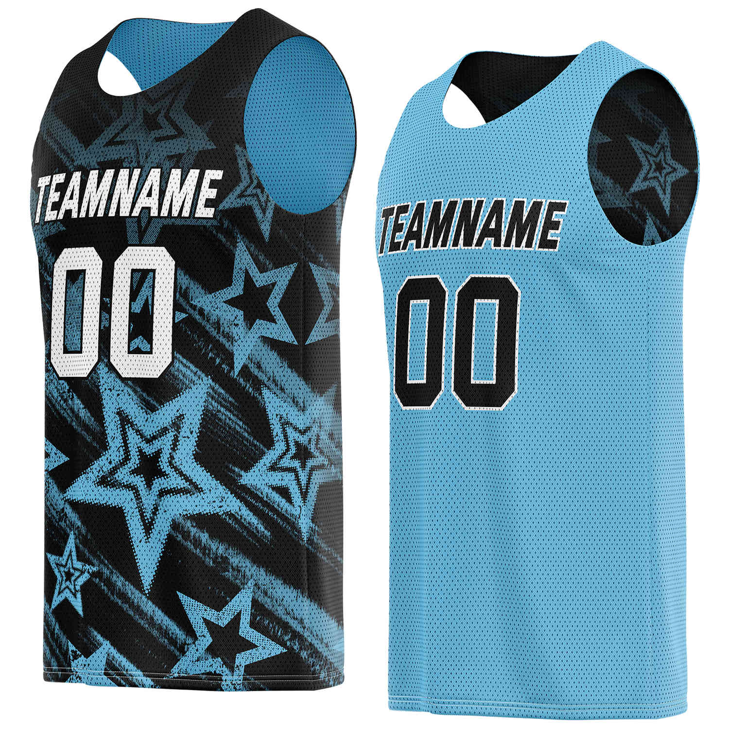 Custom Reversible Black Turquoise Star Basketball Jersey | Personalized Team Top - Vosoli