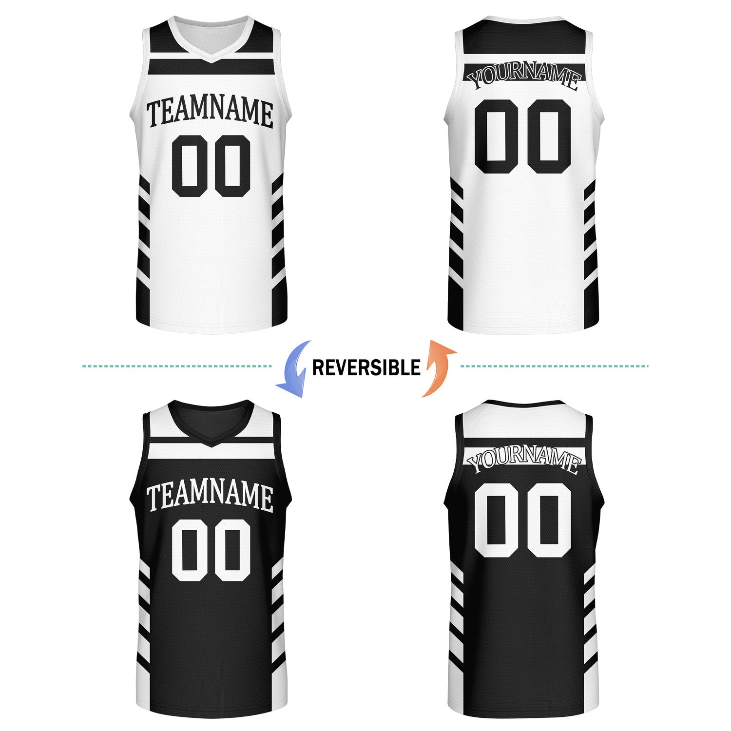Custom Reversible Black White Basketball Jersey | Personalized Team Jersey | Vosoli