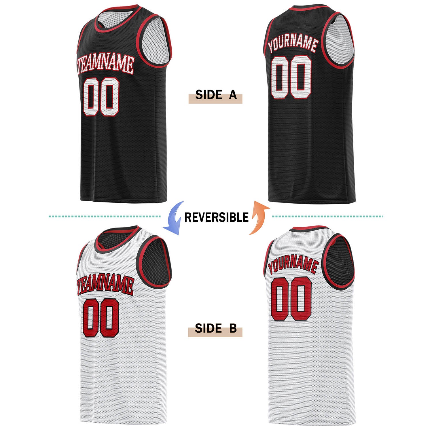 Custom Reversible Black & White Basketball Jersey | Personalized for Team Sports - Vosoli