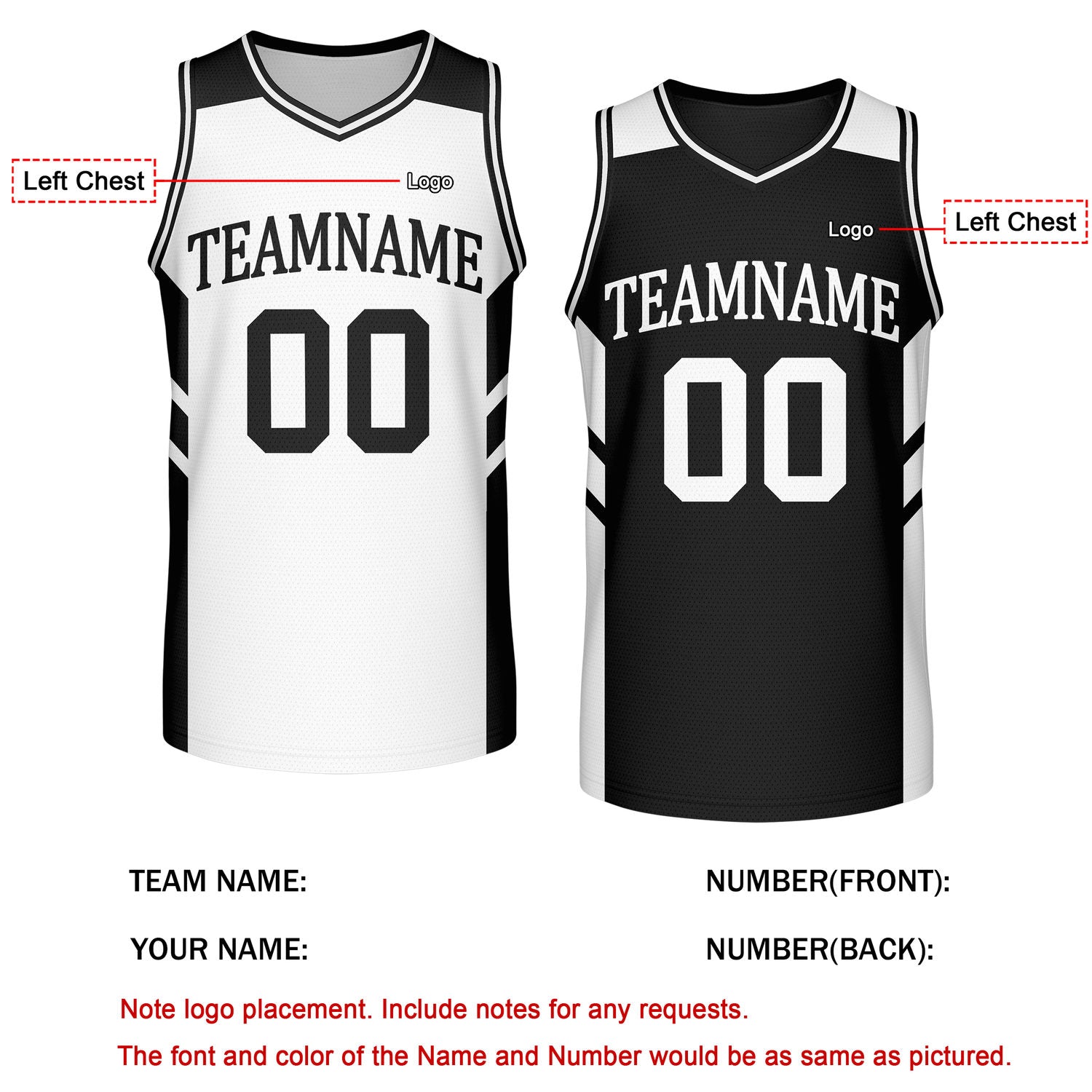 Custom Reversible Black White Basketball Jersey | Personalized Team Jersey | Vosoli