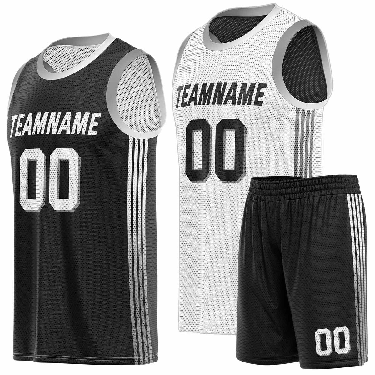 Custom Reversible Black White Basketball Uniform Set | Team &amp; Player Name - Vosoli