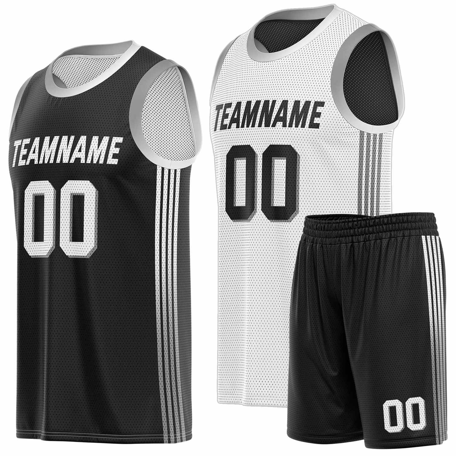 Custom Reversible Black White Basketball Uniform Set | Team & Player Name - Vosoli