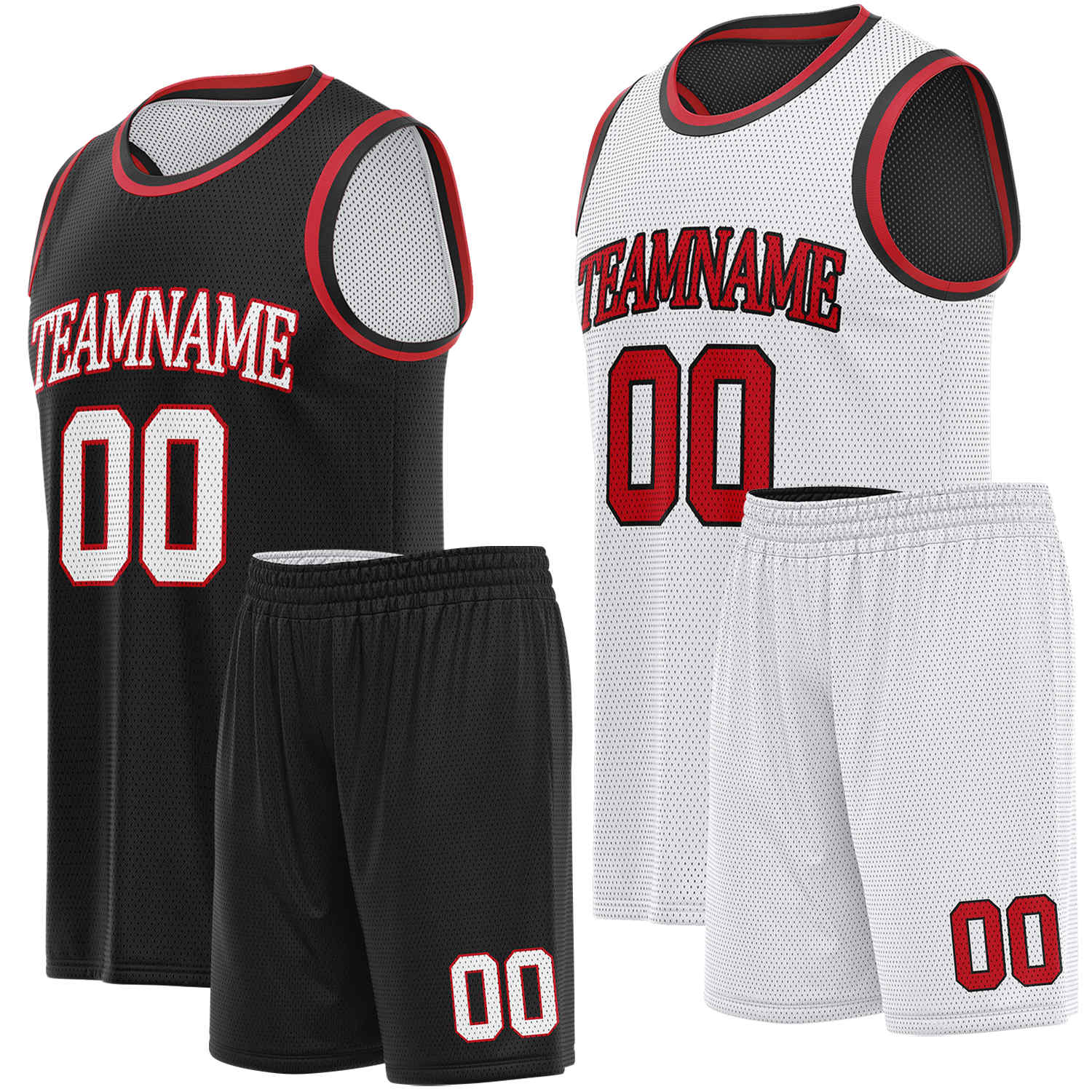 Custom reversible black & white basketball uniform set, personalized team name number logo breathable mesh sports jersey and shorts for men women youth game practice - Vosoli