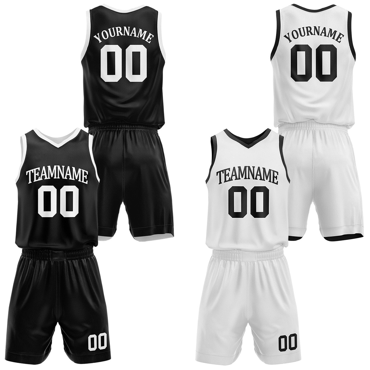 Custom reversible black & white basketball uniform set, personalized with team name number and logo,sports jersey and shorts for men women youth game practice - Vosoli