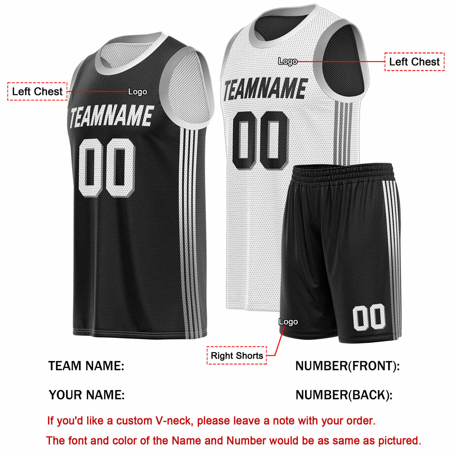 Custom Reversible Black White Basketball Uniform Set | Team & Player Name - Vosoli