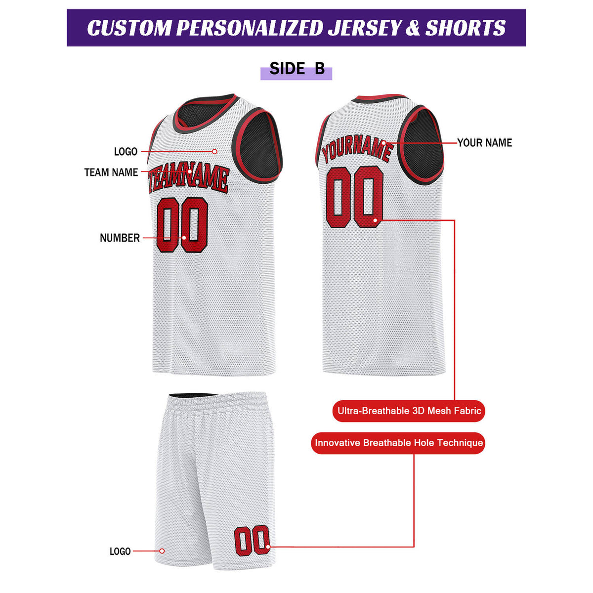 Custom Reversible Black & White Basketball Uniform Set | Personalized for Team Sports Practice - Vosoli