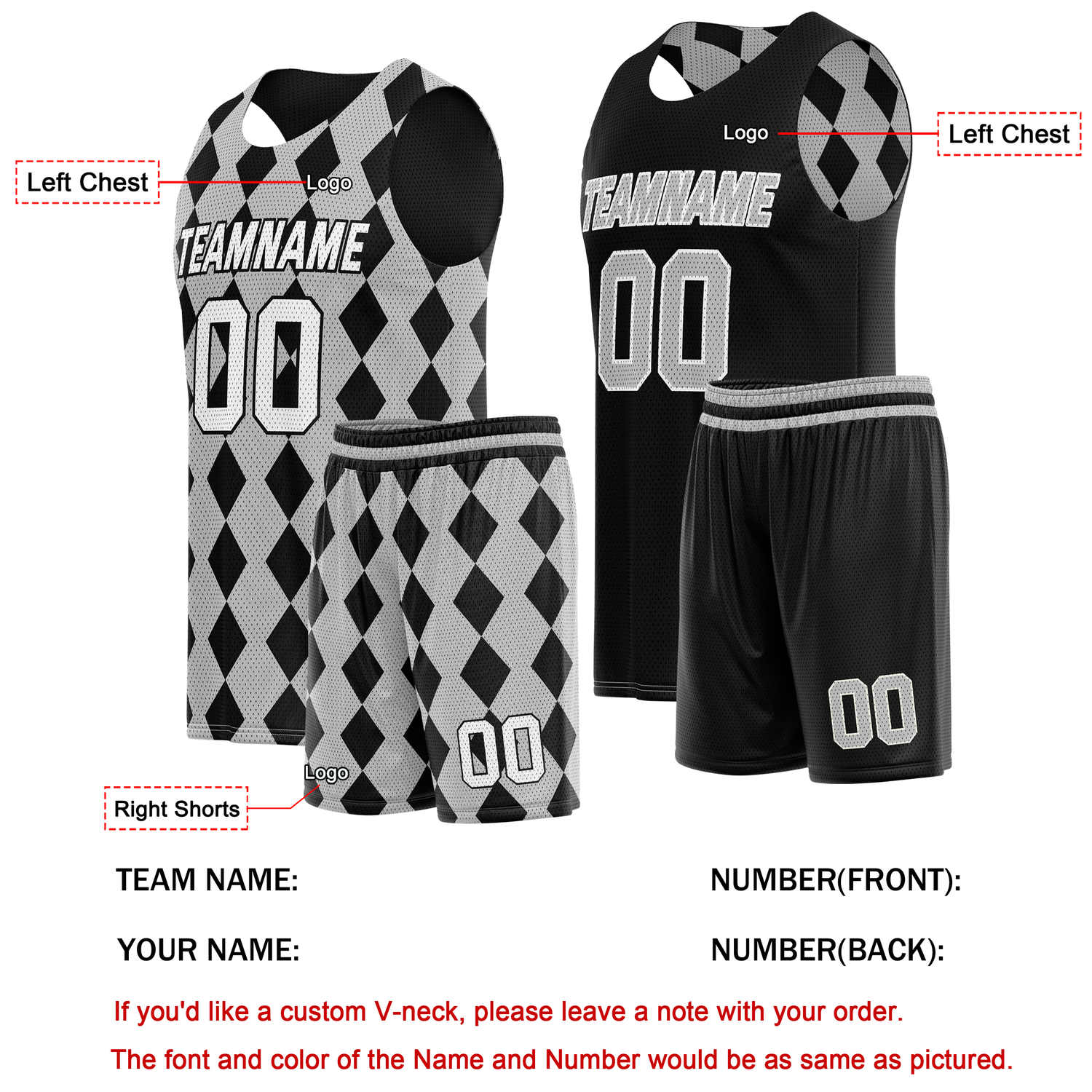 Custom Reversible Basketball Jersey + Shorts Set (Black & White) - Personalized Team Name, Number & LOGO | Vosoli