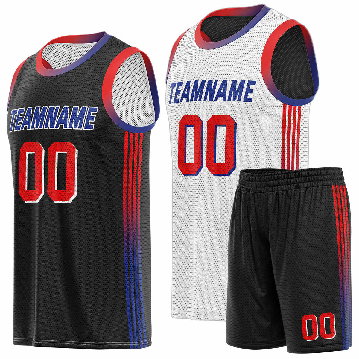 Custom Reversible Black White Blue Basketball Uniform Set | Team &amp; Player Name - Vosoli