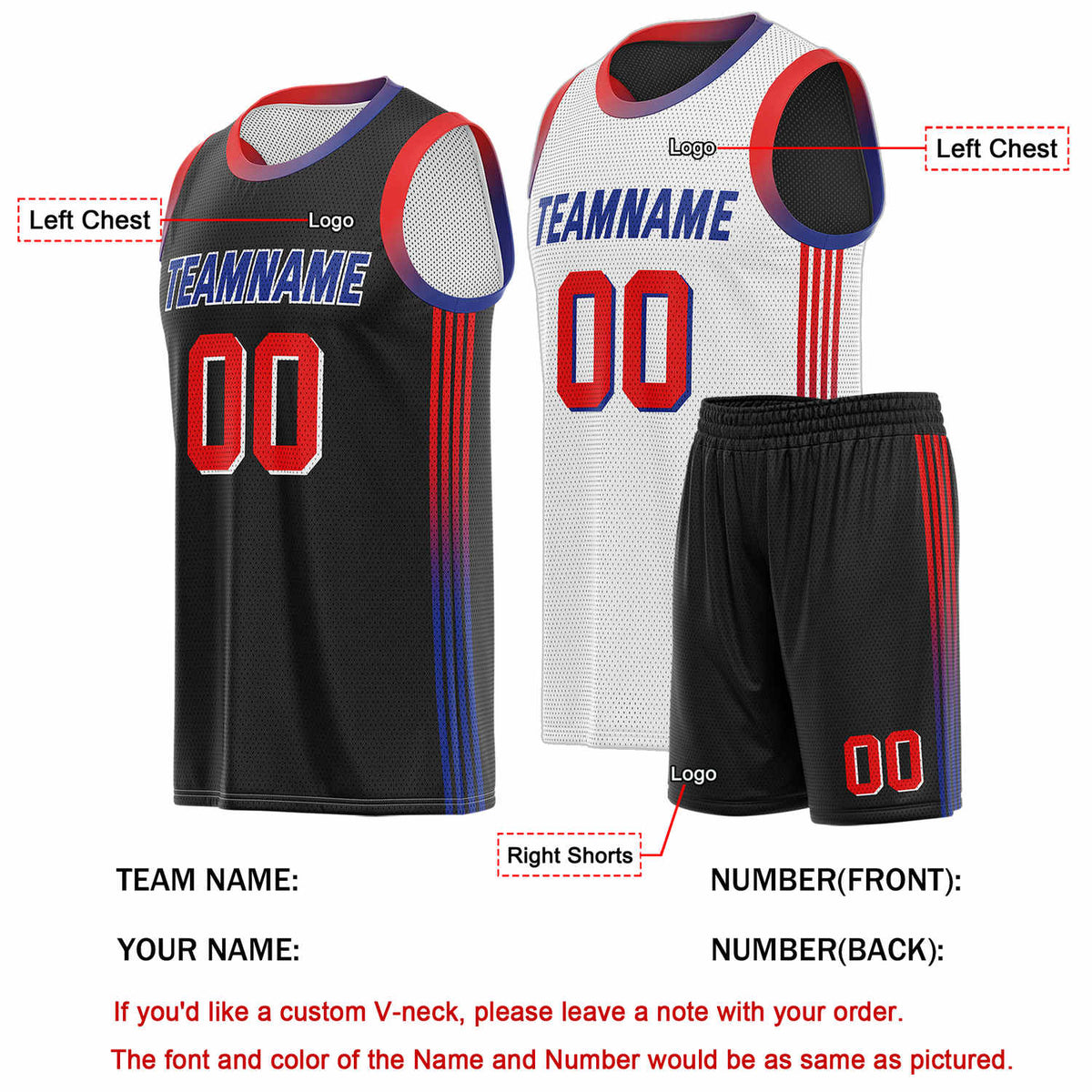 Custom Reversible Black White Blue Basketball Uniform Set | Team & Player Name - Vosoli