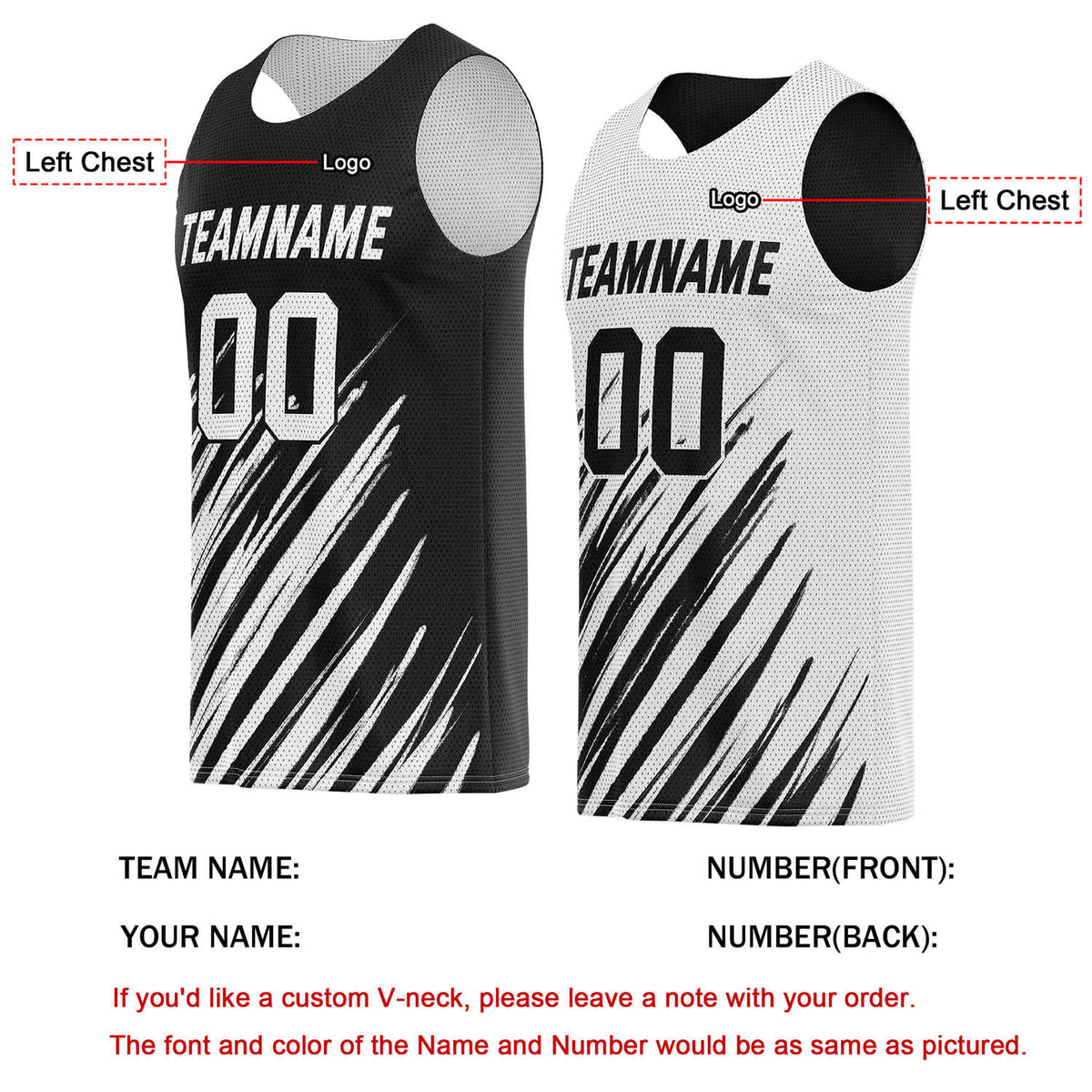 Custom Reversible Black White Brush Stripe Basketball Jersey | Personalized Team Top - Vosoli