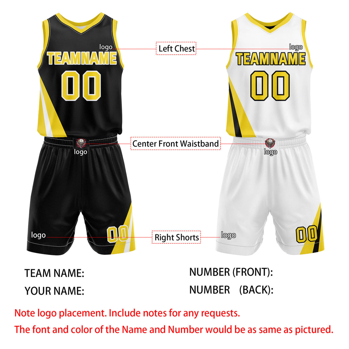 Custom Reversible Black White Gold Basketball Uniform Set | Team & Player Name - Vosoli
