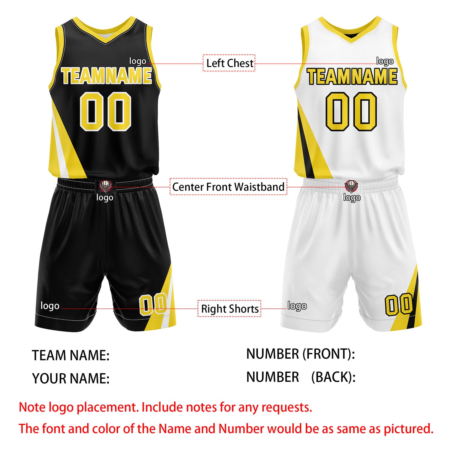 Custom Reversible Black White Gold Basketball Uniform Set | Team & Player Name - Vosoli