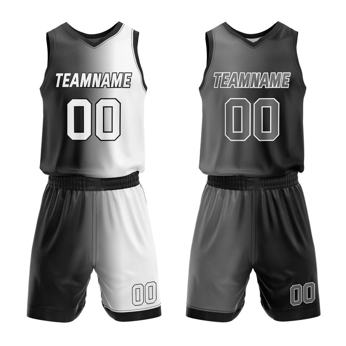 Custom Reversible Black White Grey Basketball Uniform Set | Team &amp; Player Name - Vosoli
